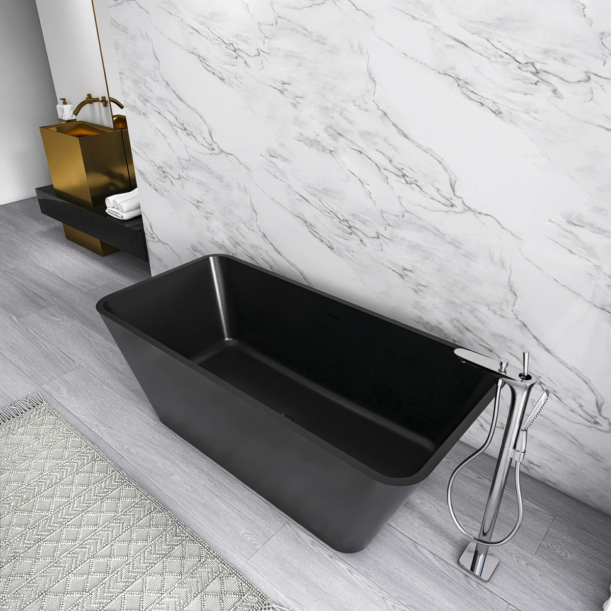 67 Inch Freestanding Solid Surface Soaking Bathtub for Bathroom