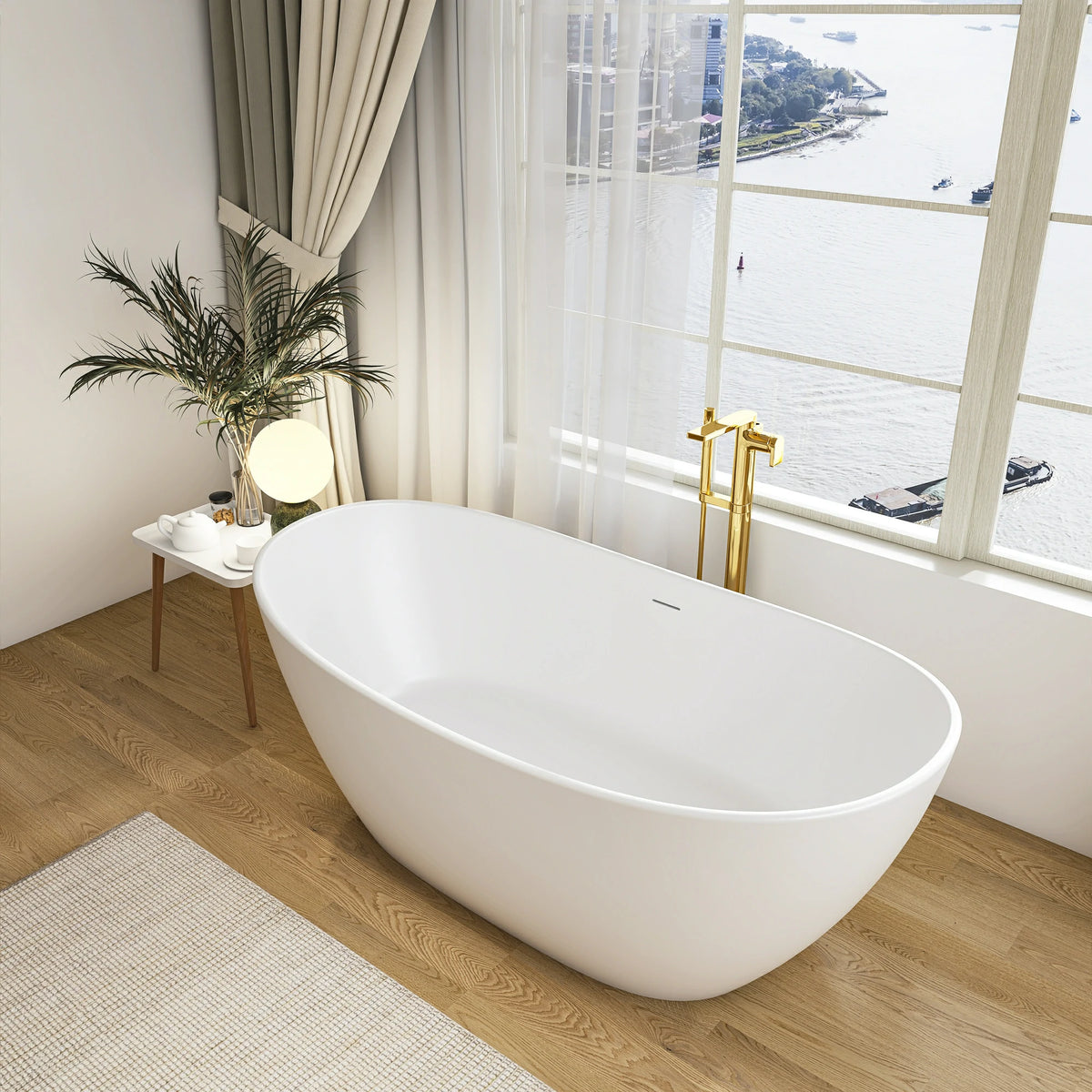 65" Artificial Stone Solid Surface Freestanding Bathtub for Bathroom
