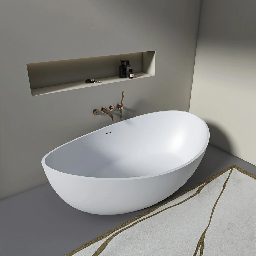 70" Matte White Solid Surface Freestanding Soaking Bathtub