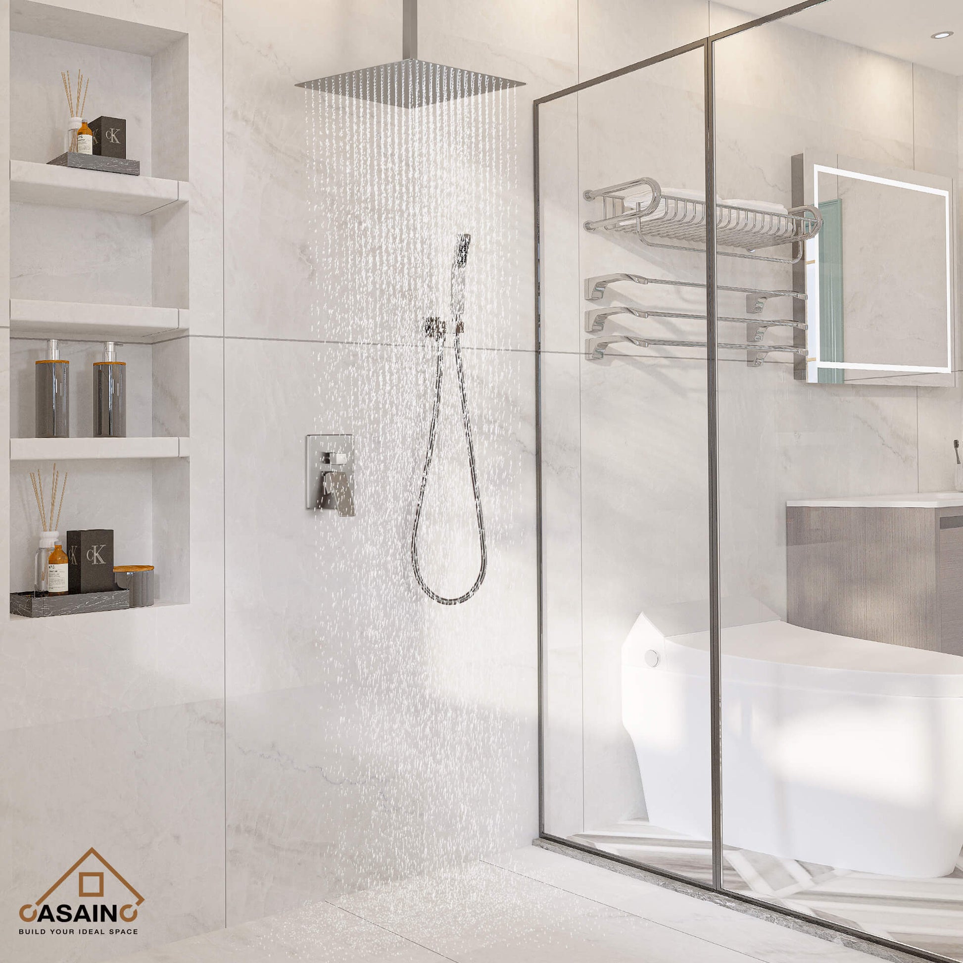 CASAINC 2-Function Shower System with Handheld Shower in Brushed Nickel/Matte Black