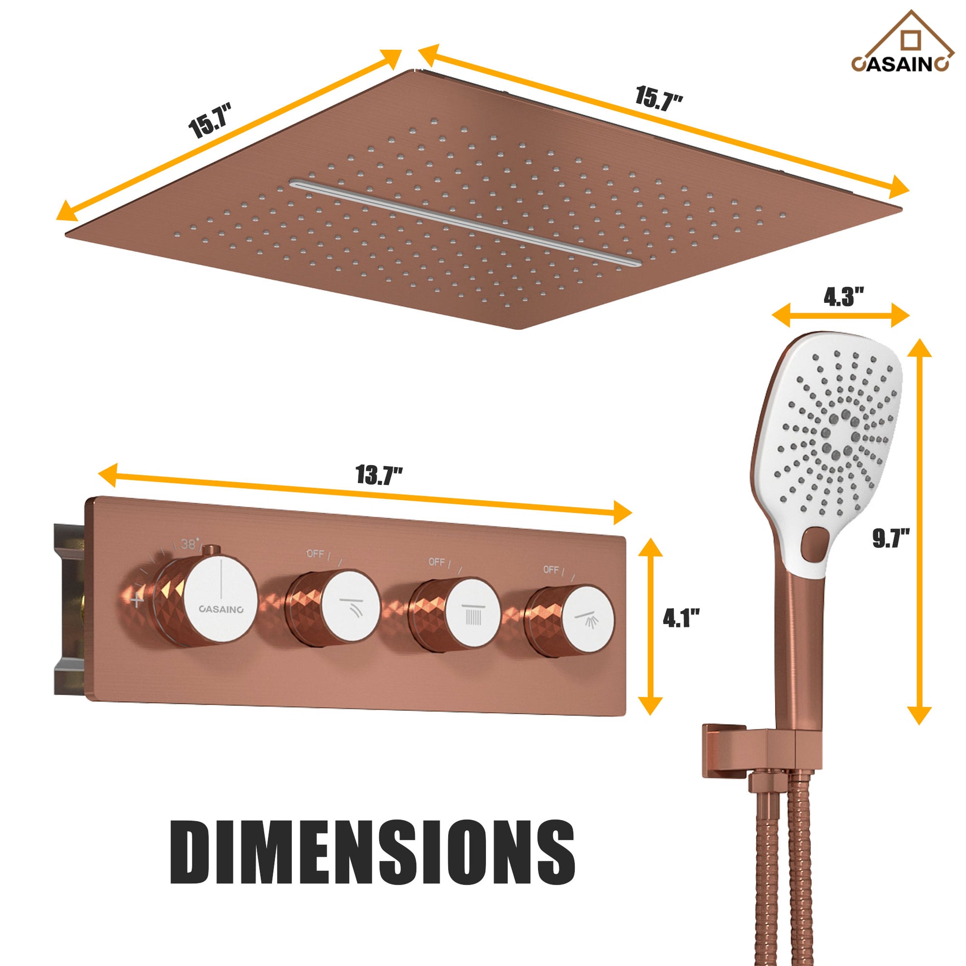 16'' Concealed Multi-Function Shower System 3-Spray Modes Showerhead