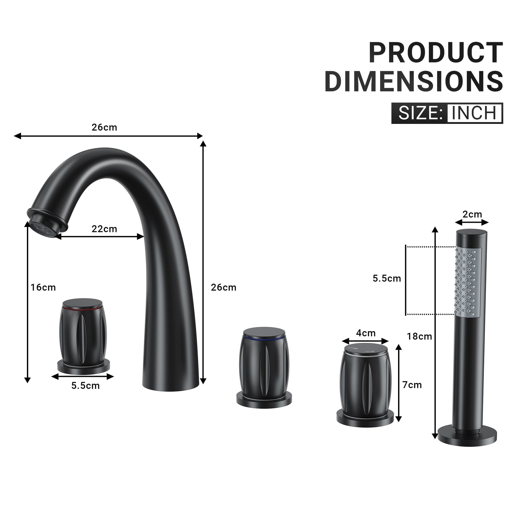 3-Handle Deck-Mounted Waterfall Roman Tub Faucet with Hand Shower