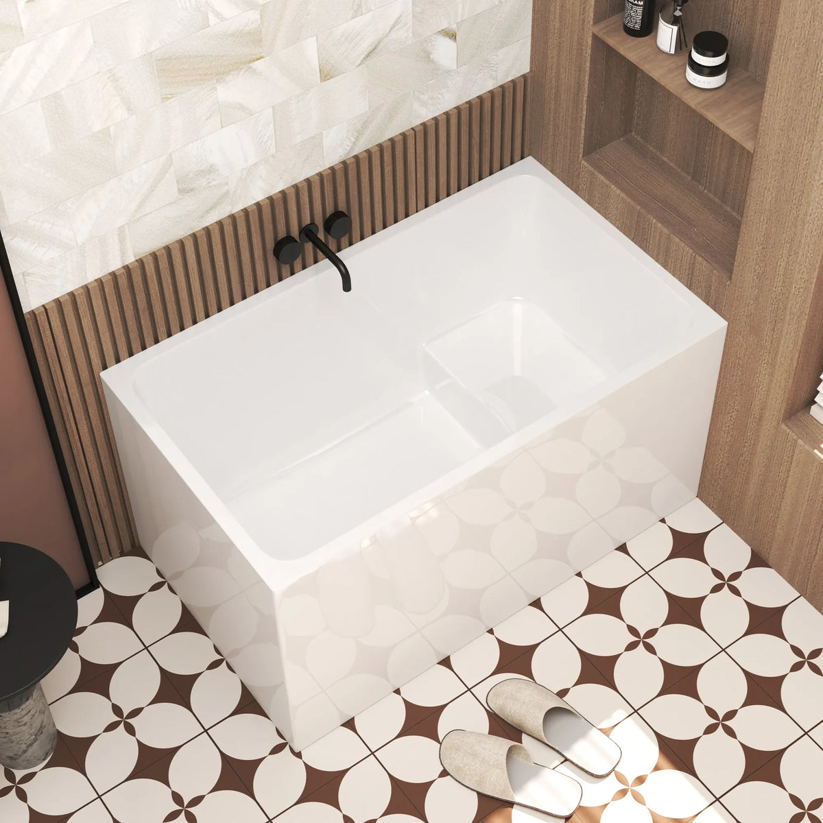 47" Gloss White Acrylic Freestanding Bathtub with Optional Built-In Seat, Chrome Overflow and Pop-Up Drain