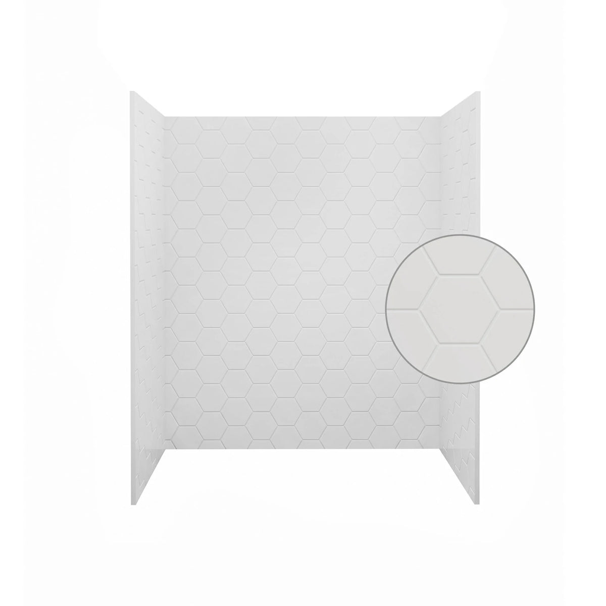60" White Glossy Hexagon Shower Wall, Artificial Stone Shower Panel