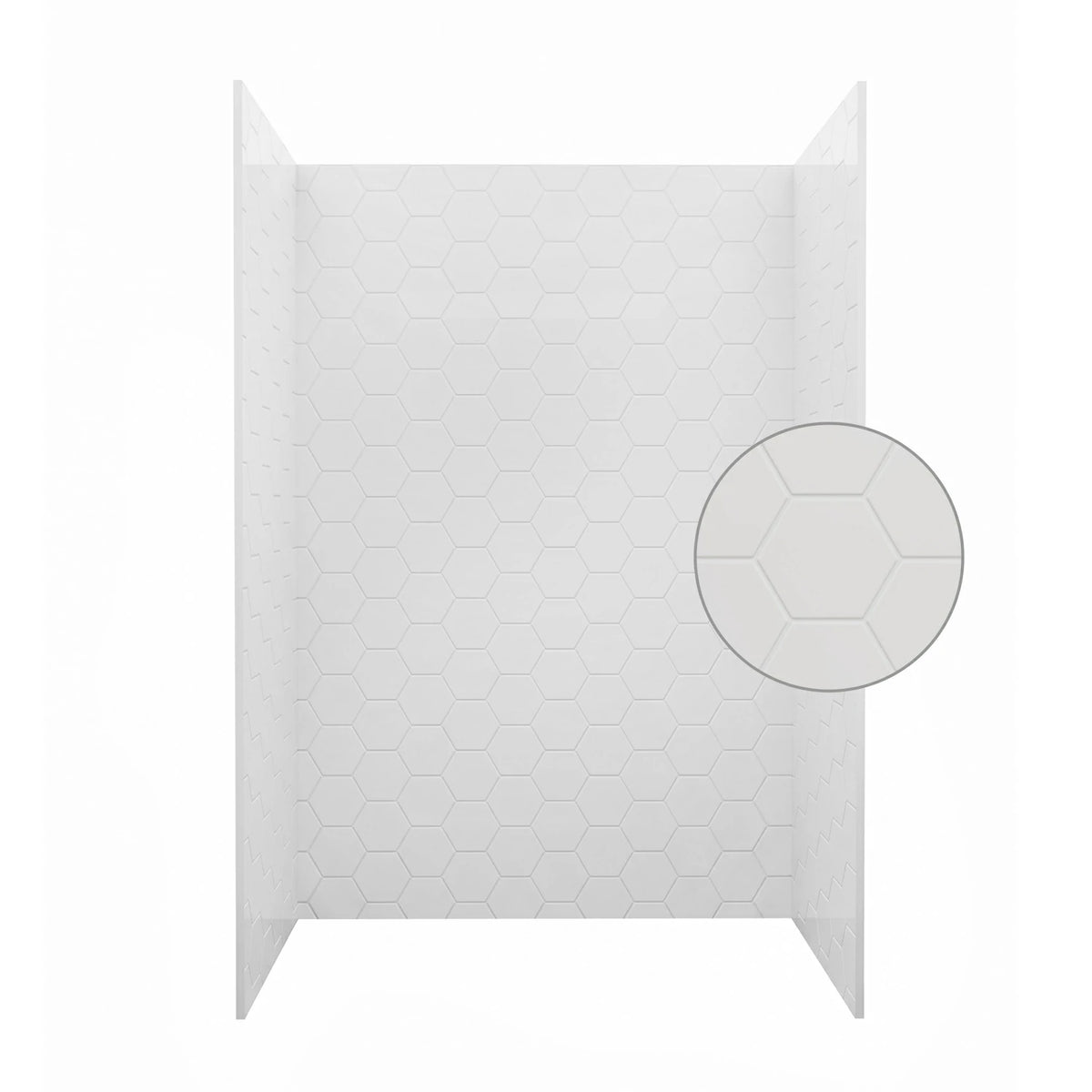 60" White Glossy Hexagon Shower Wall, Artificial Stone Shower Panel