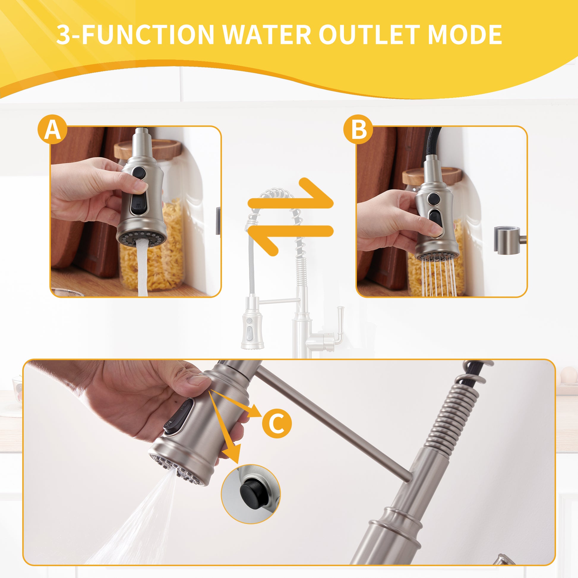 Kitchen Faucet with Pull Down Sprayer, Farmhouse RV Small Vanity Faucet with 360° Rotation Spout and Deck Plate