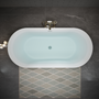 59" Glossy White Acrylic Freestanding Oval Soaking Bathtub with Center Pop-Up Drain and Integrated Overflow