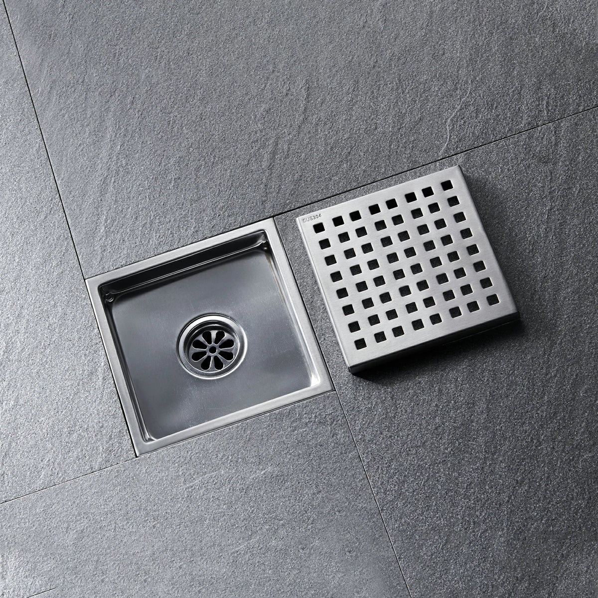 Square Stainless Steel Shower Drain Cover with Grid Design