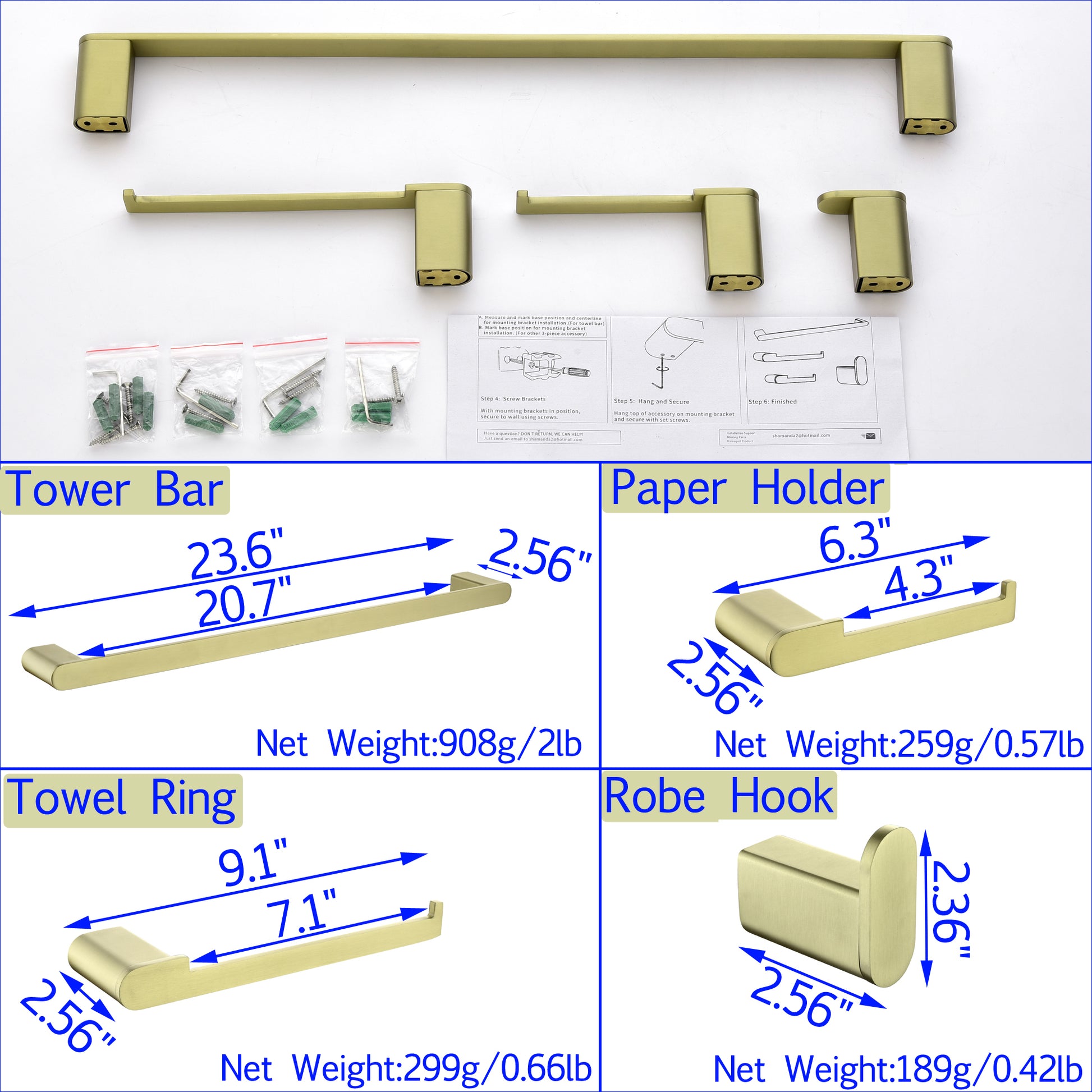 Casainc 4 - Piece Modern Bathroom Hardware Set (Brushed Gold)-CASAINC