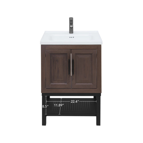 Freestanding Bathroom Vanity with White Ceramic Sink & Hot and Cold Faucet