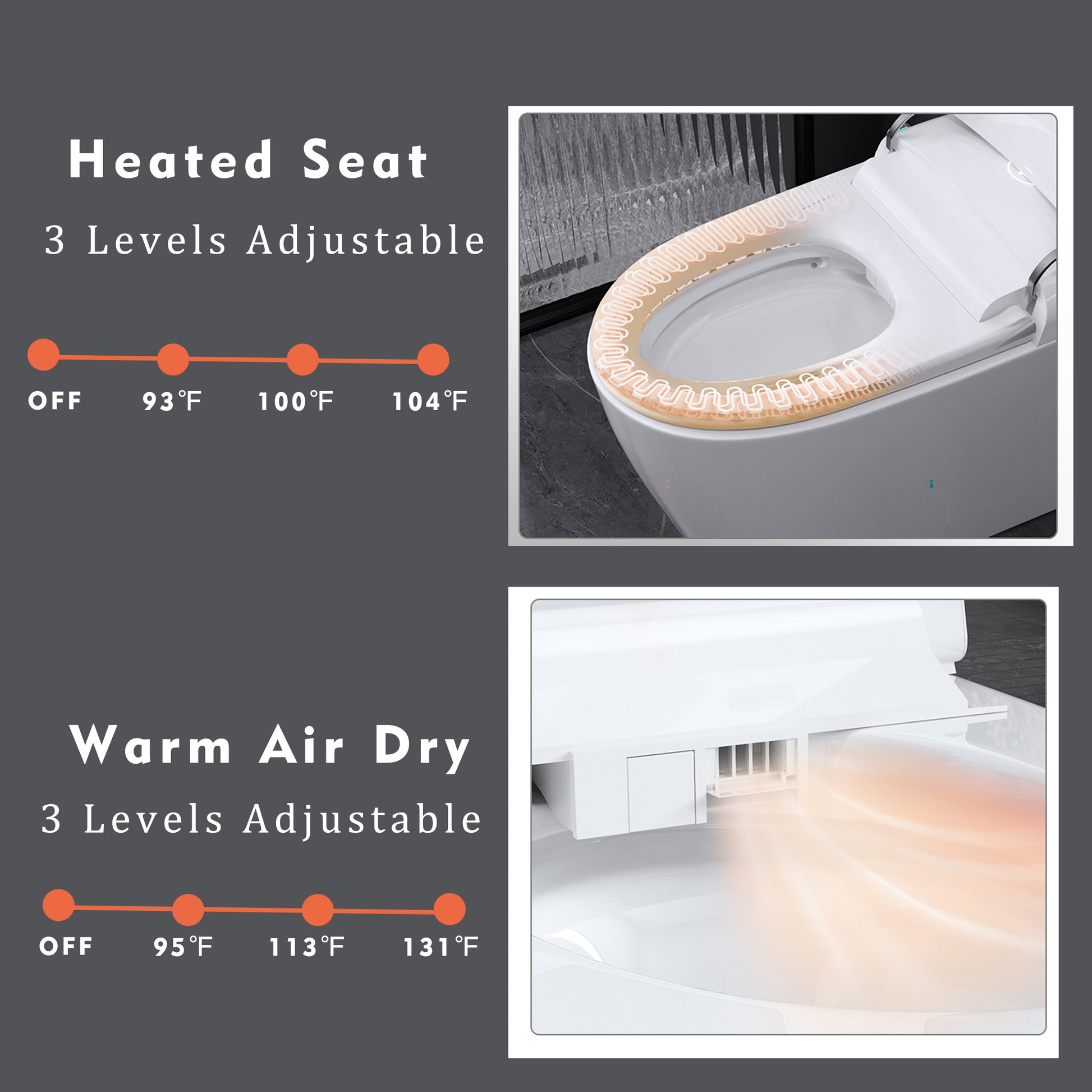 Auto Open/Close Smart Bidet Toilet with Built-in Heated Seat