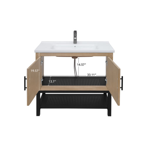 Freestanding Bathroom Vanity with White Ceramic Sink & Hot and Cold Faucet