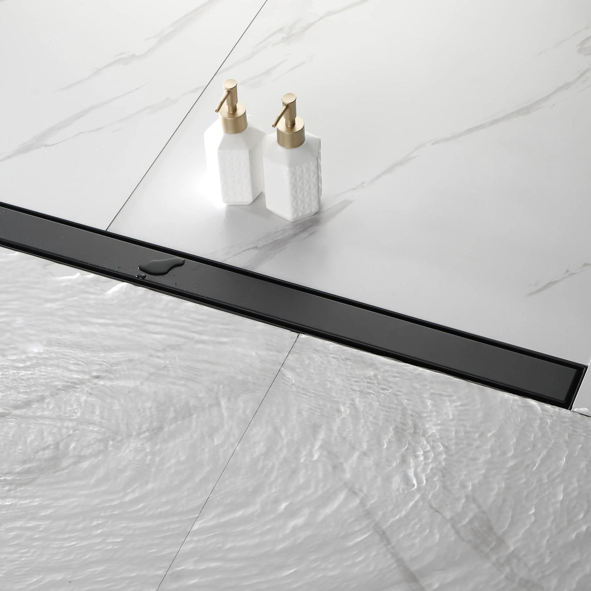 Offset Linear Shower Drain in 304 Stainless Steel with Reversible Flat and Tile Insert Cover