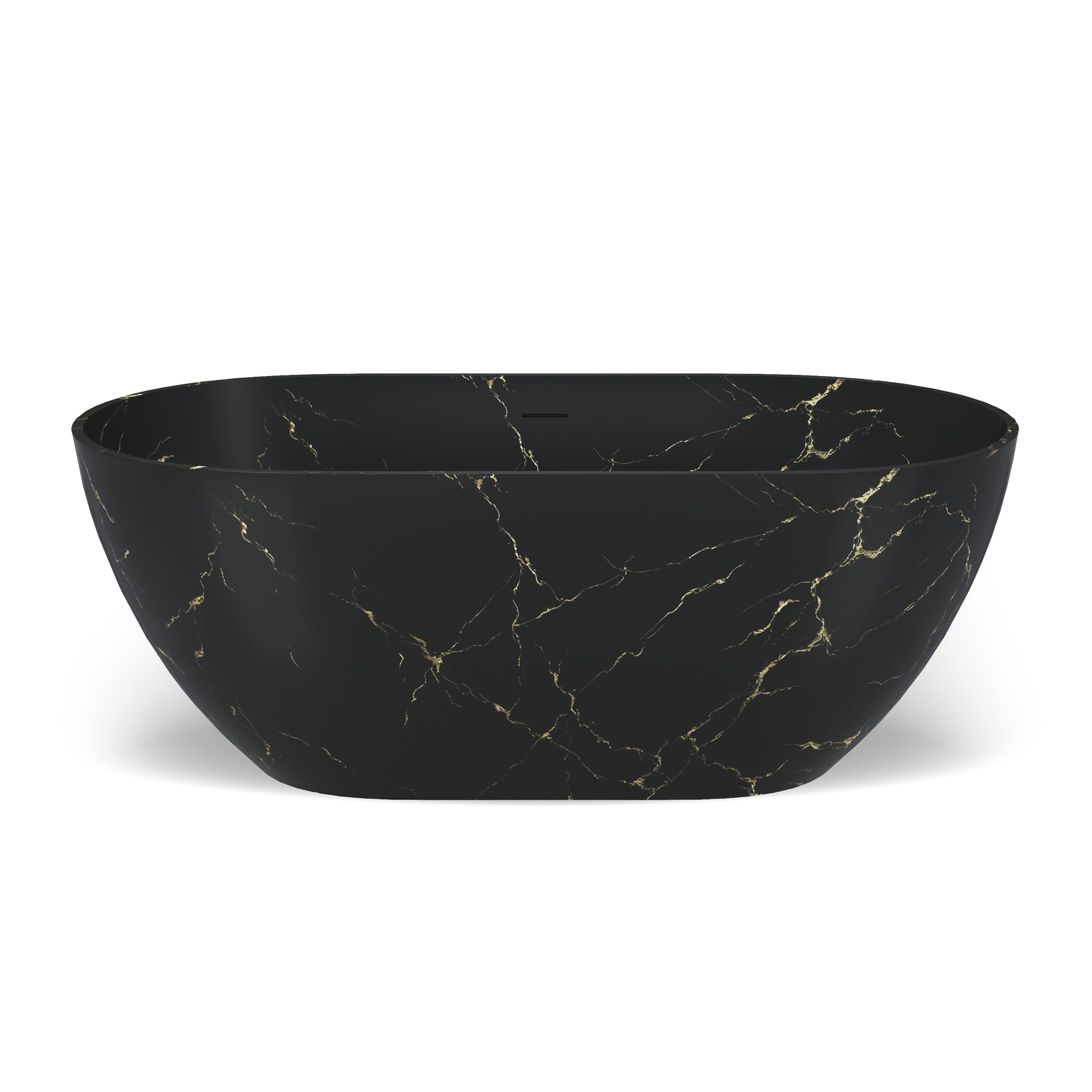 59" Oval Solid Surface Freestanding Bathtub with Black & Gold Star River Pattern