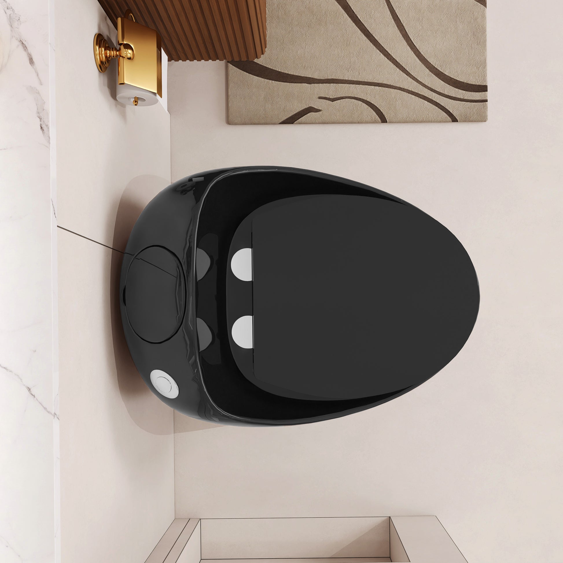 Egg Shape 1-Piece Toilet in Glossy White/Black with 1.28 GPF Single Flush