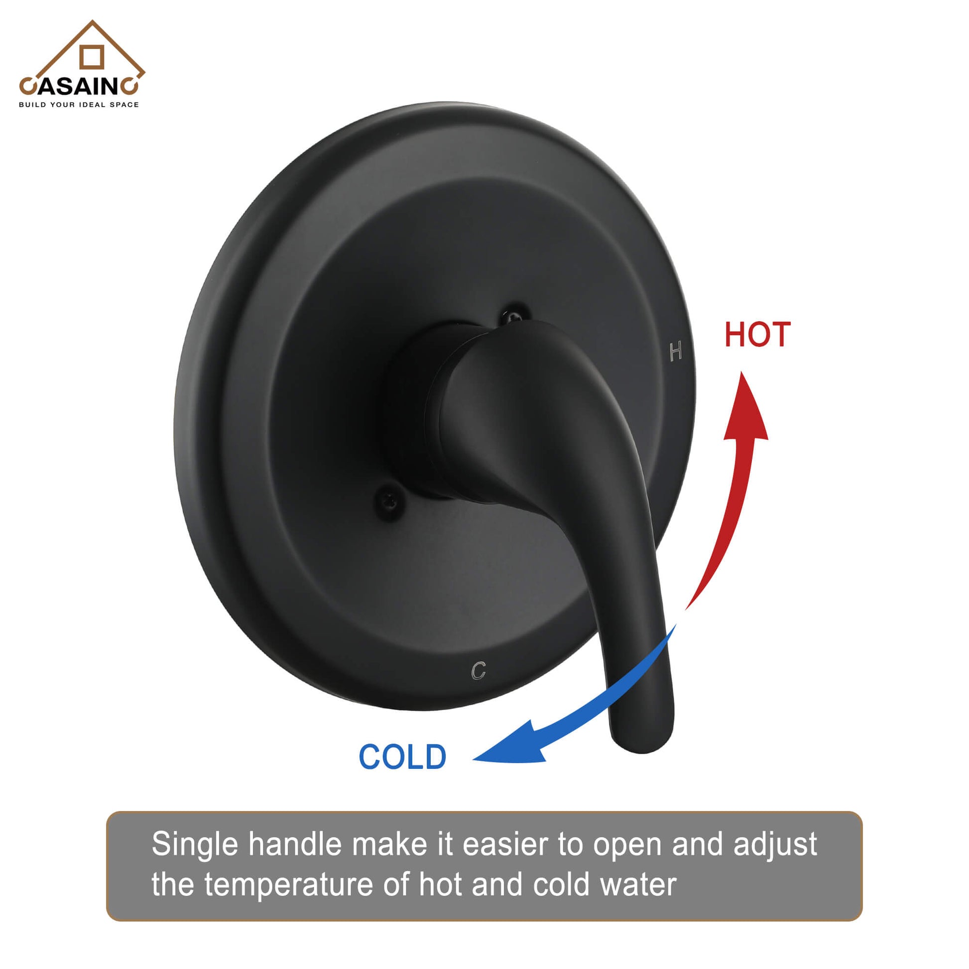 Casainc Matte Black 3-Spray Patterns Built-in Shower System