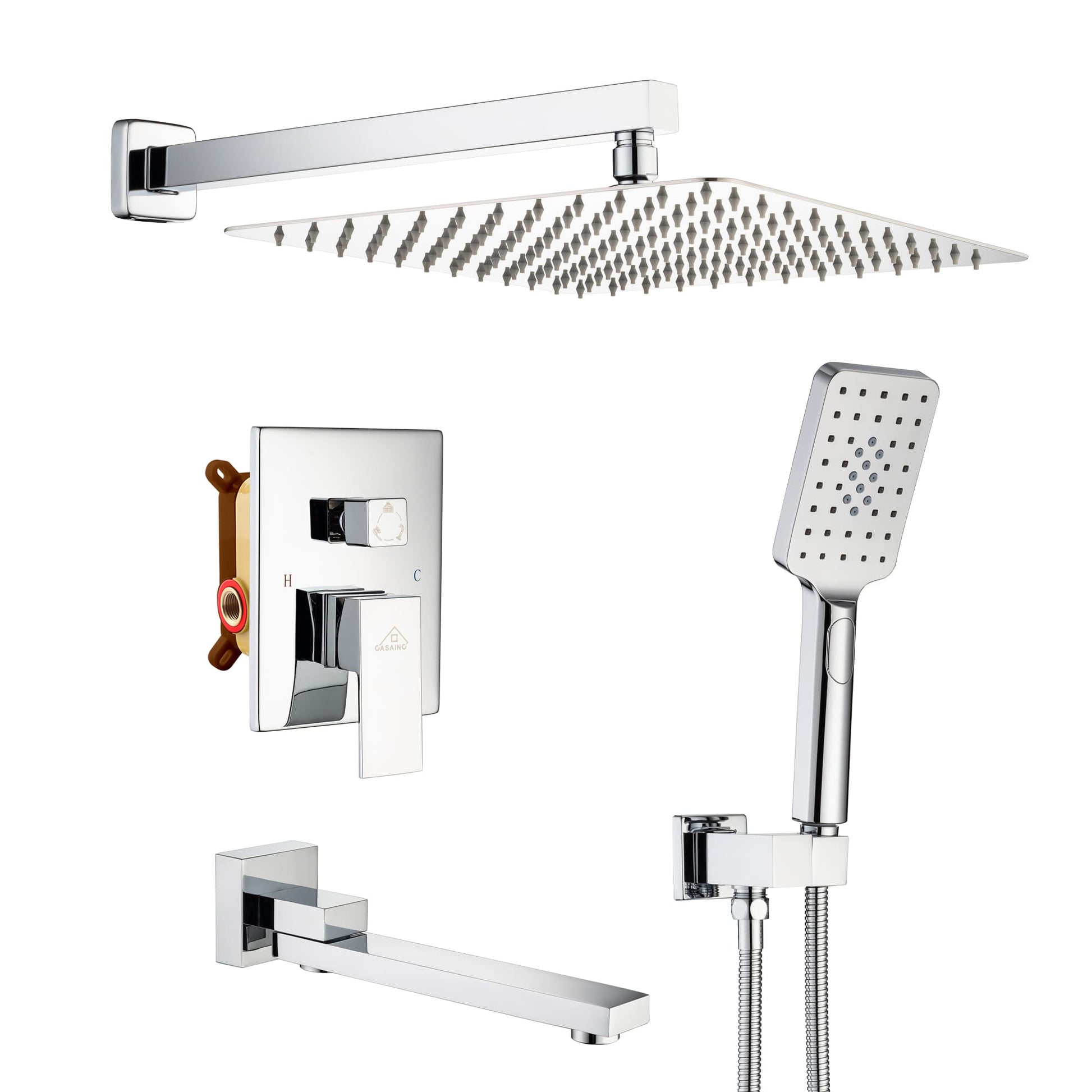 CASAINC Shower System with Rain Shower and Handheld and Tub Faucet Shower Set 