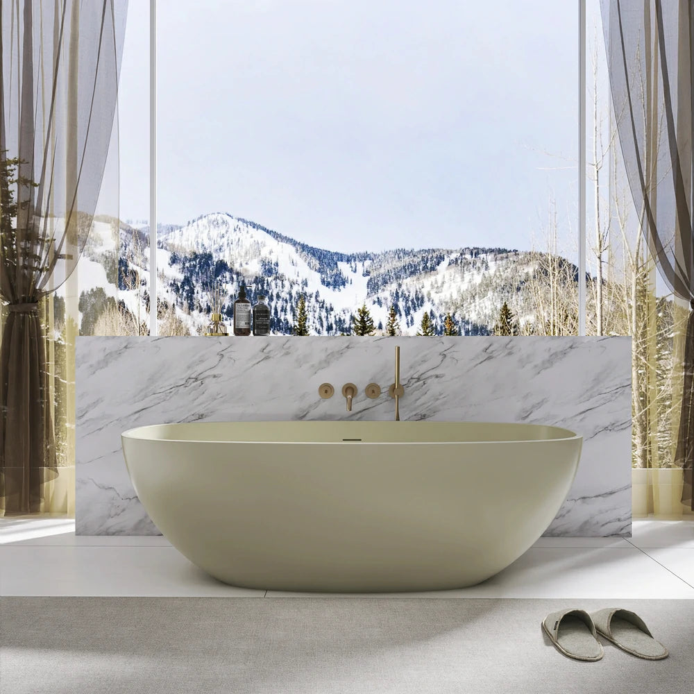 67 Inch Freestanding Solid Surface Soaking Bathtub for Bathroom