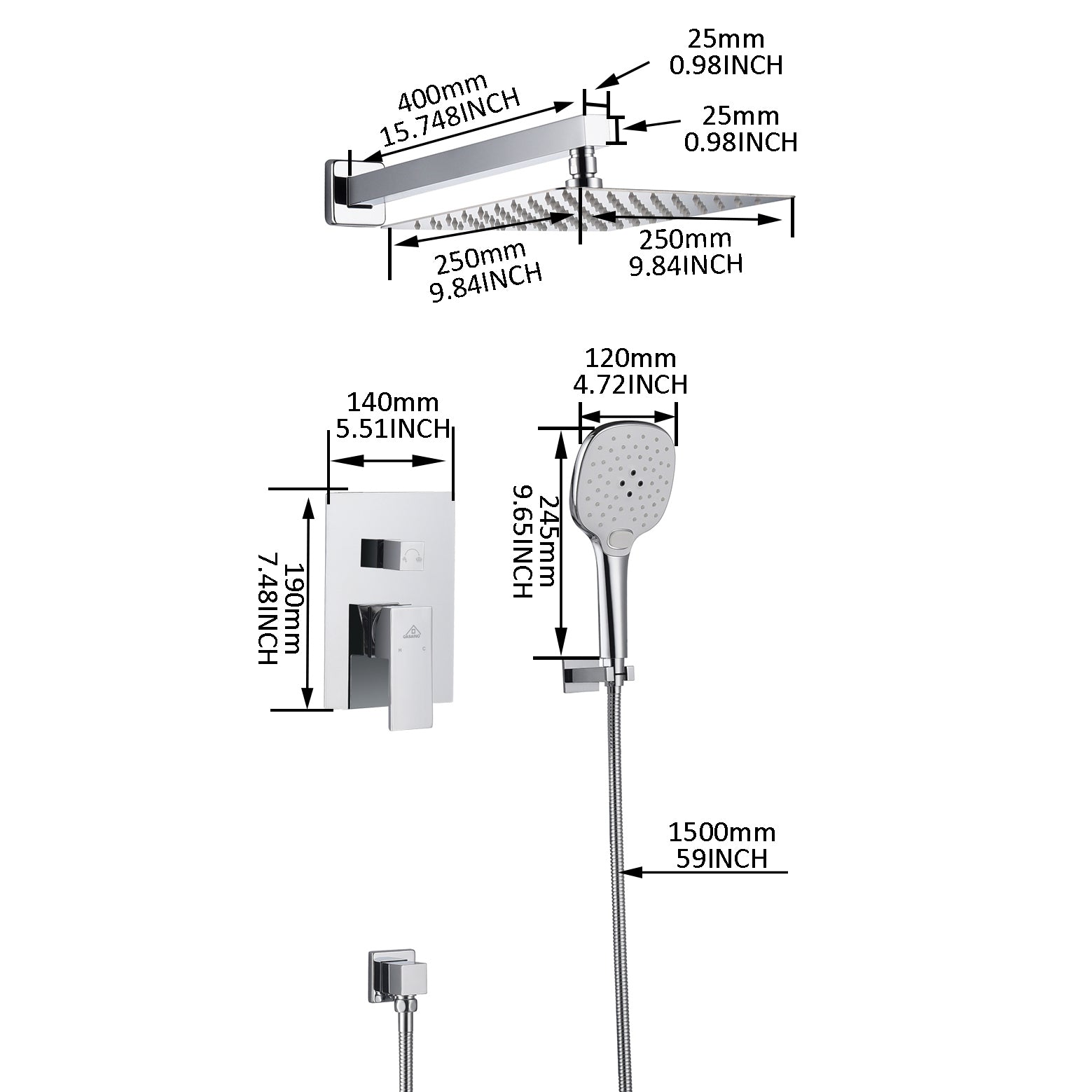 Casainc 2 Function 10" Wall Mounted Dual Shower Heads Shower System In Chrome-CASAINC