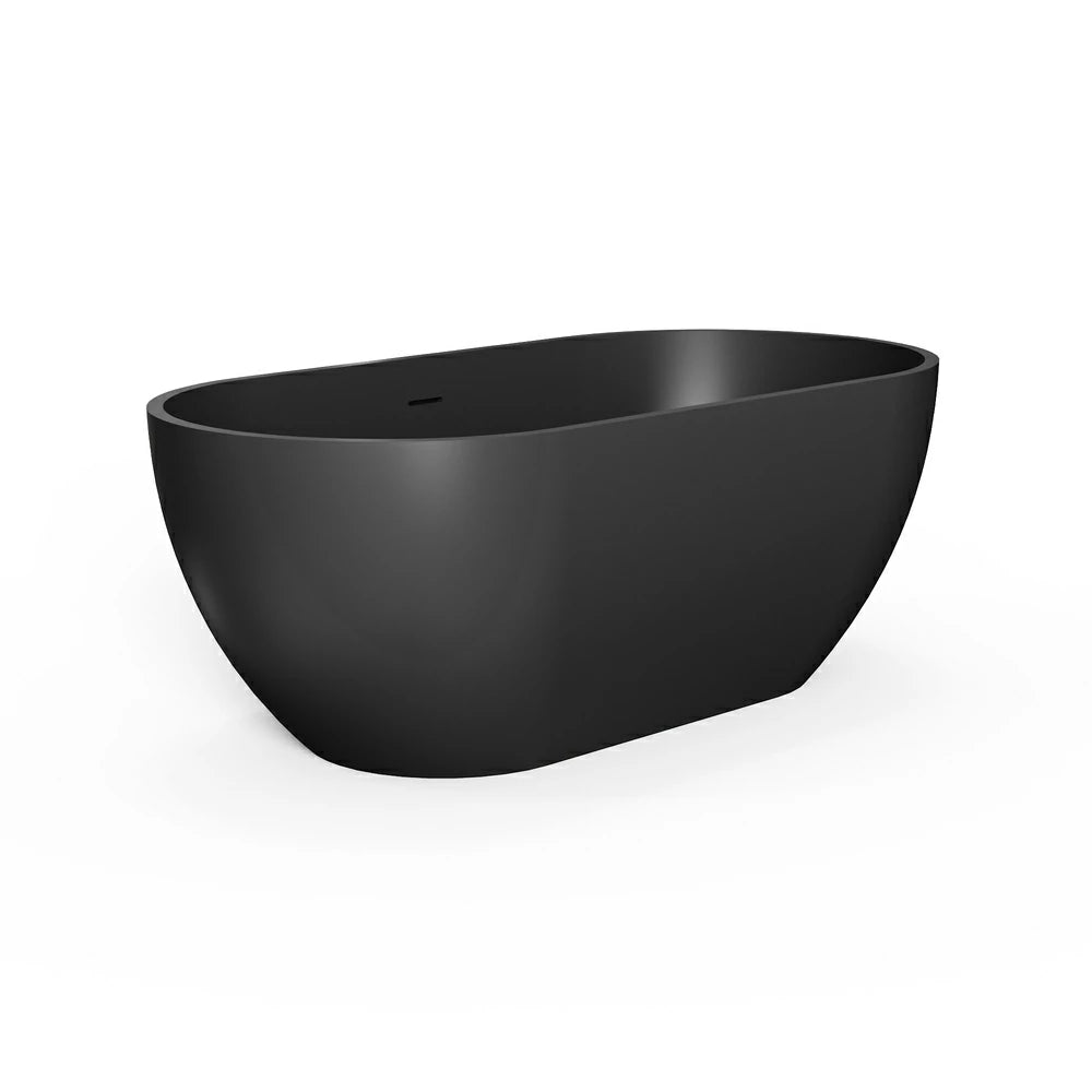 59" Small Oval Solid Surface Freestanding Bathtub in Grey / Black
