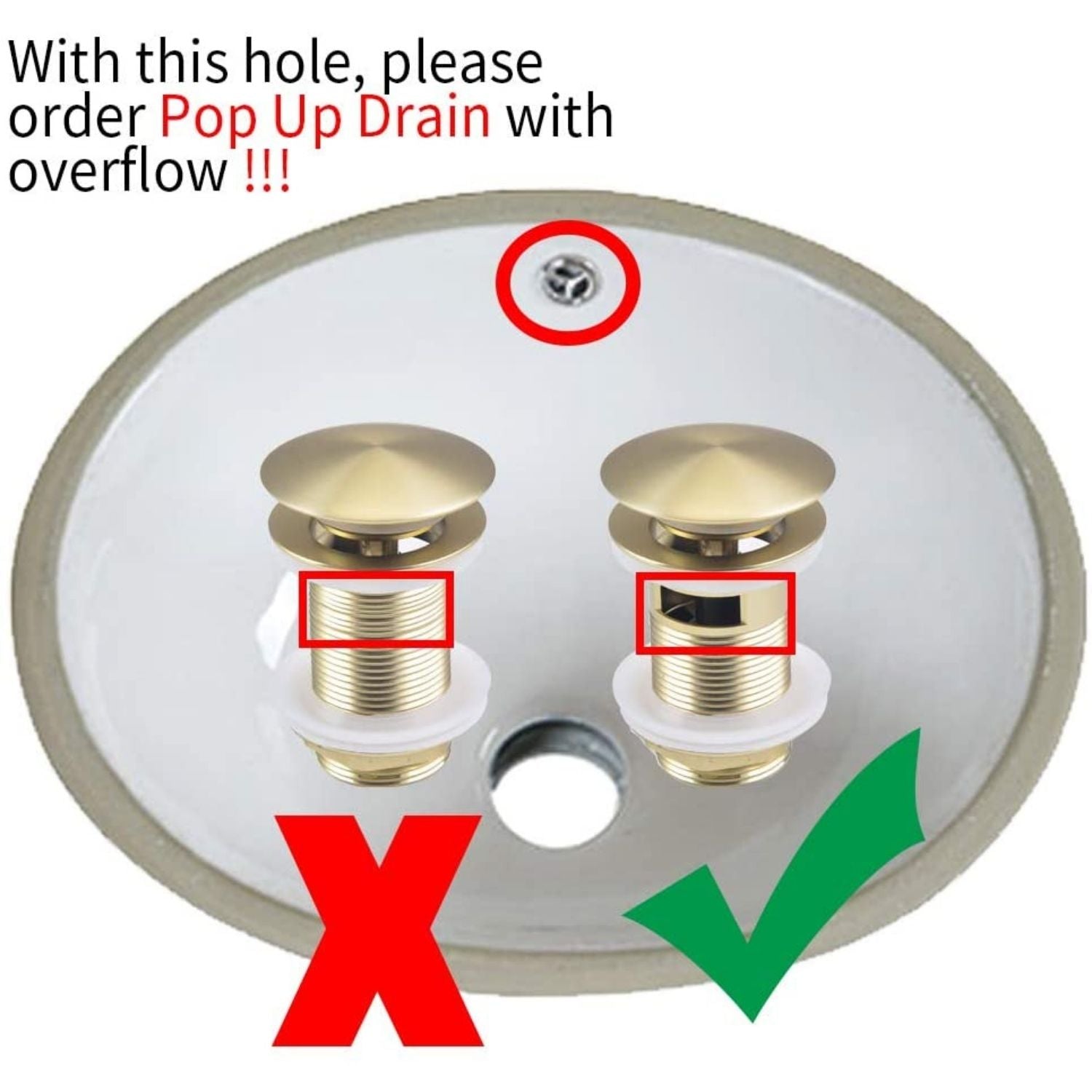 Brass Bathroom Vessel Vanity Sink Pop Up Drain Stopper with Overflow Lavatory Drain Assembly