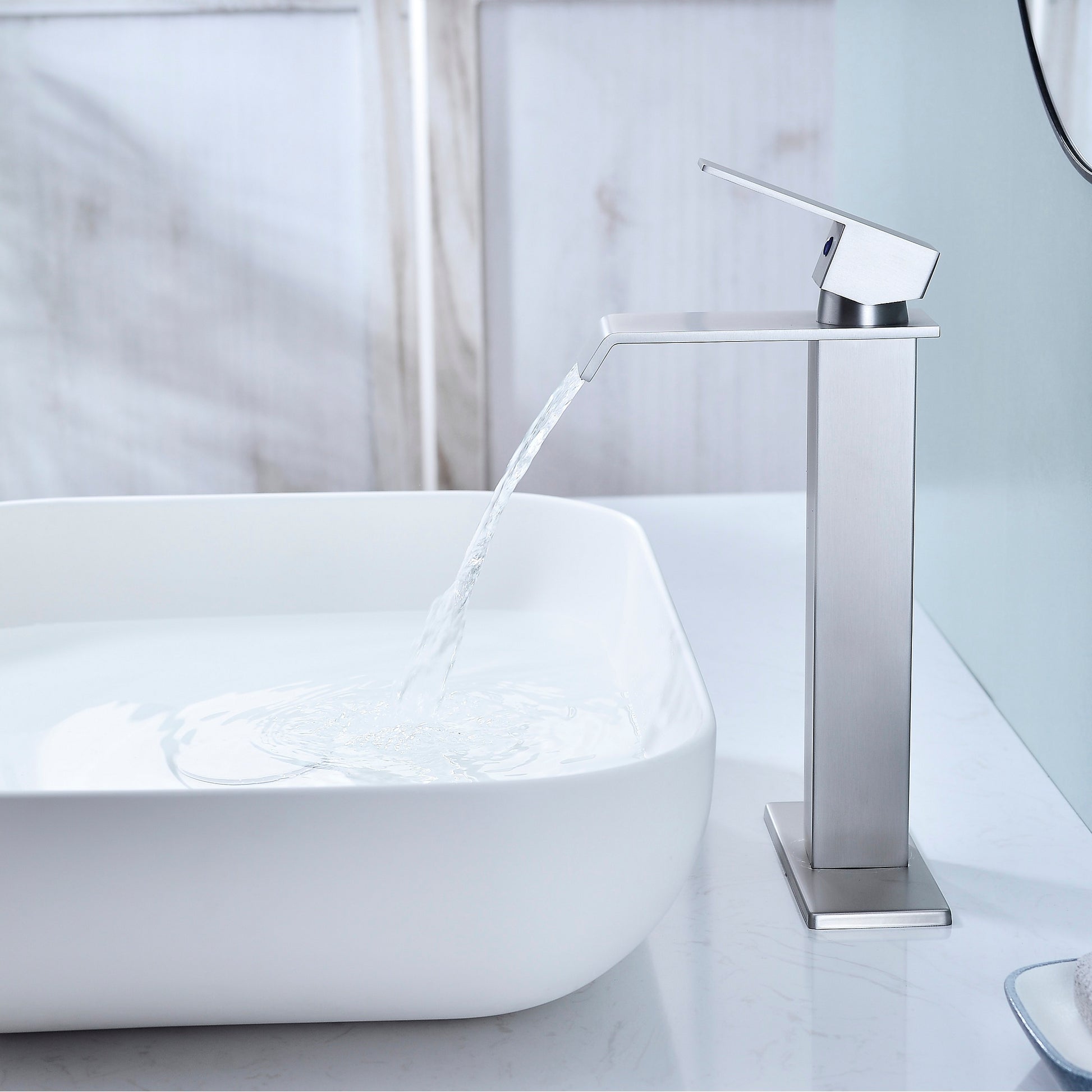 Waterfall Spout Bathroom Faucet,Single Handle Bathroom Vanity Sink Faucet-CASAINC