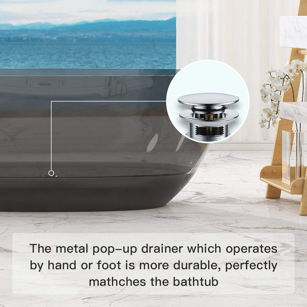 59"/67" Pure Resin Freestanding Transparent Bathtub with Center Drain