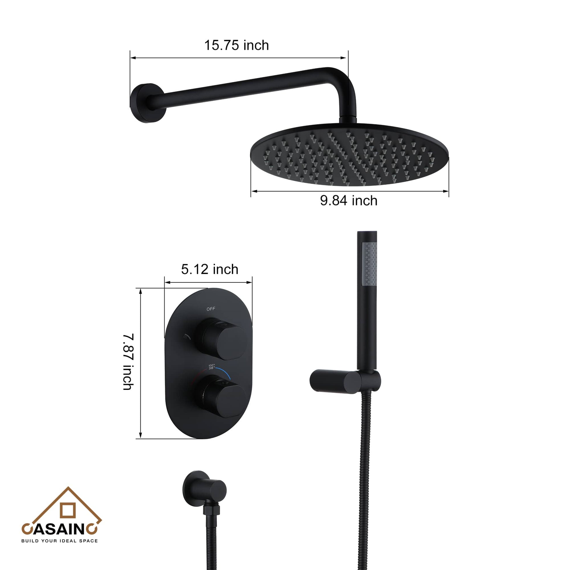 CASAINC 2-Function Matte Black 1-Handle Shower Faucet Valve with Hand-Held Shower