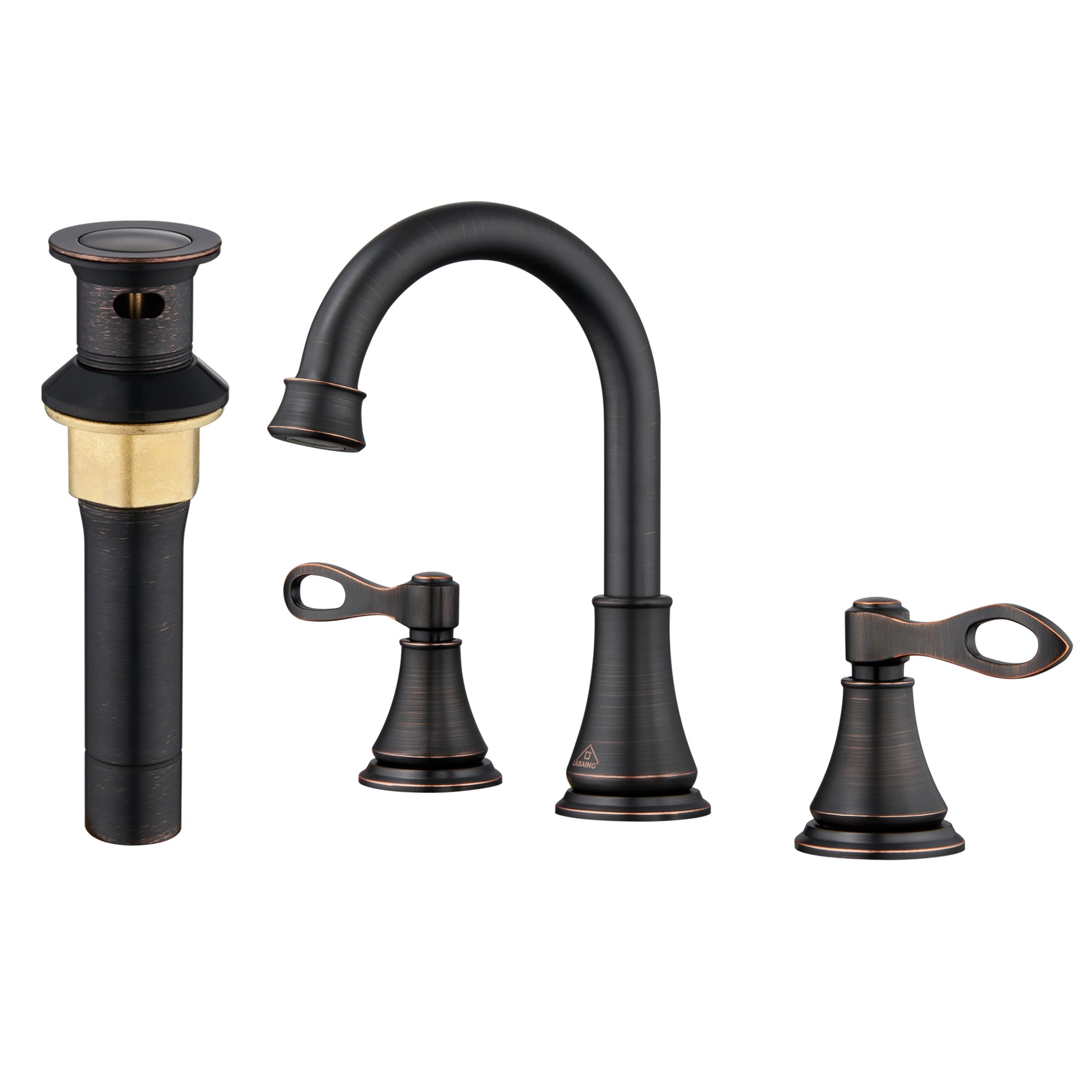 Casainc 8" Brass Bathroom Sink Faucet 3 Hole Gold Bathroom Faucet  2 Handle Gold Faucet for Bathroom Sink with Pop-up Drain Assembly Widespread Vanity Faucets