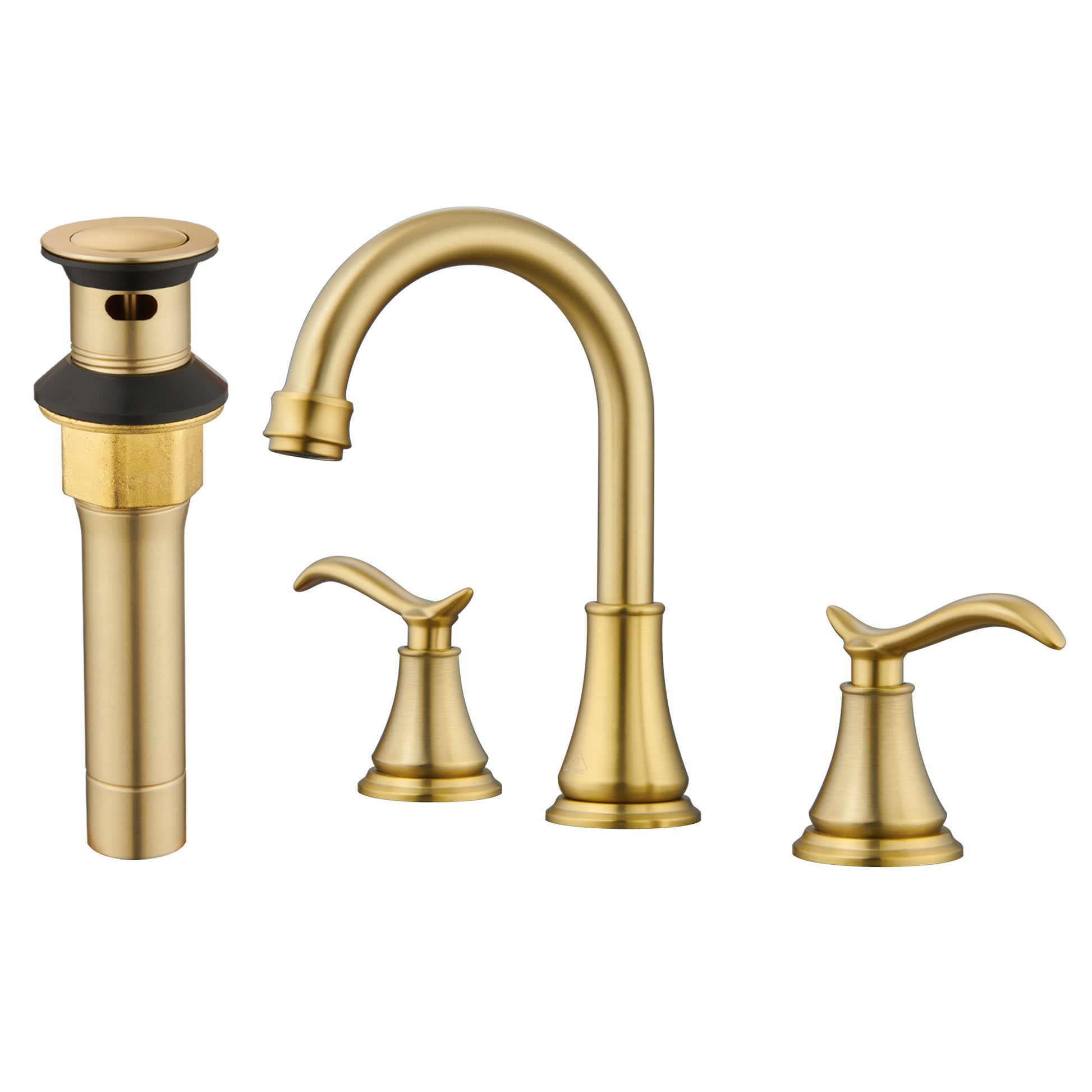 Casainc 8" Brass Bathroom Sink Faucet 2 Handle 3 Hole Gold Bathroom Faucet for Bathroom Sink with Pop-up Drain Assembly Widespread Vanity Faucets 360° Swivel Spout