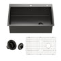 Drop-In Stainless Steel 33-inch 1-Hole Single Bowl Kitchen Sink in Nano PVD Gun Gray