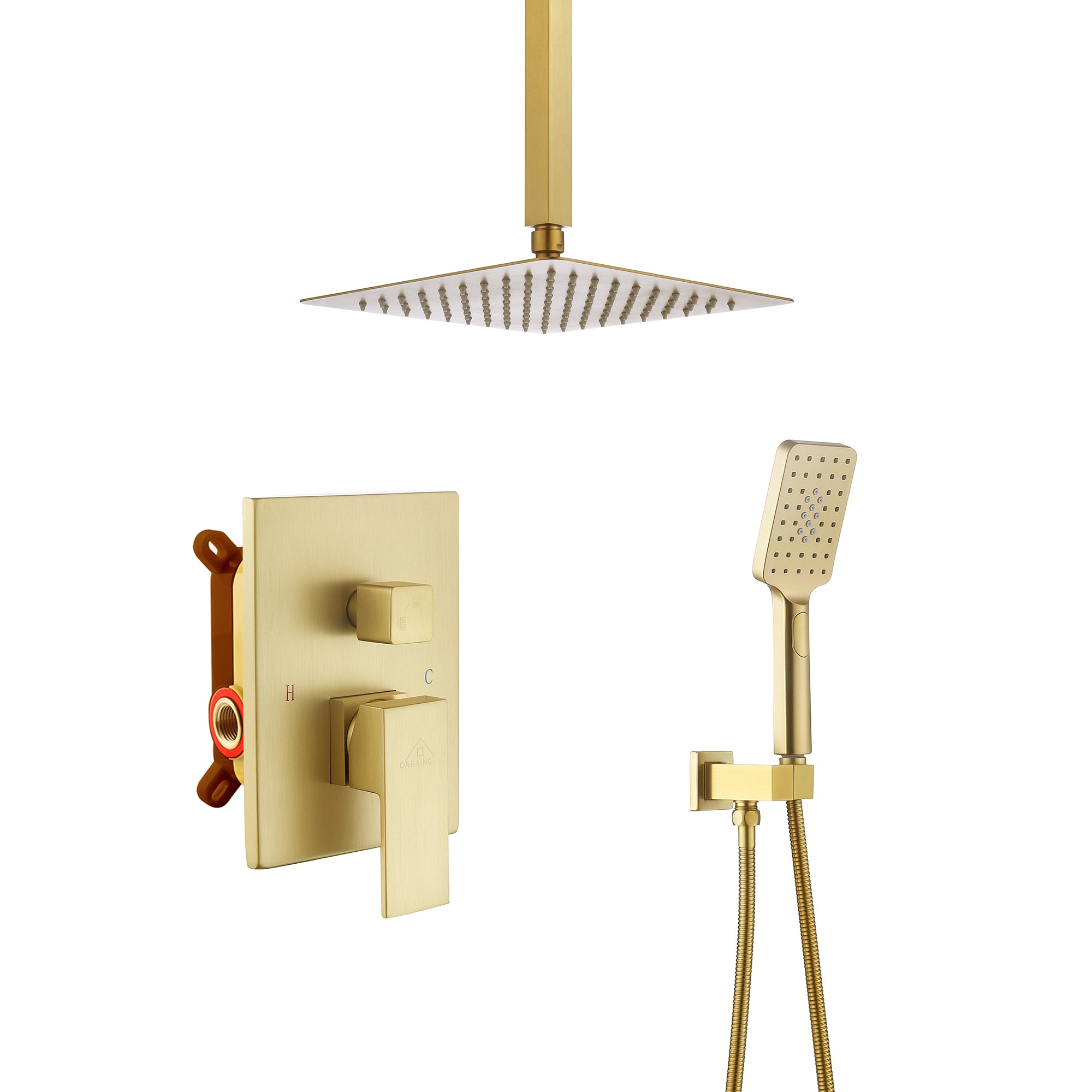 10" Brushed Gold Shower System Wall/Ceiling Mount Rain Shower System