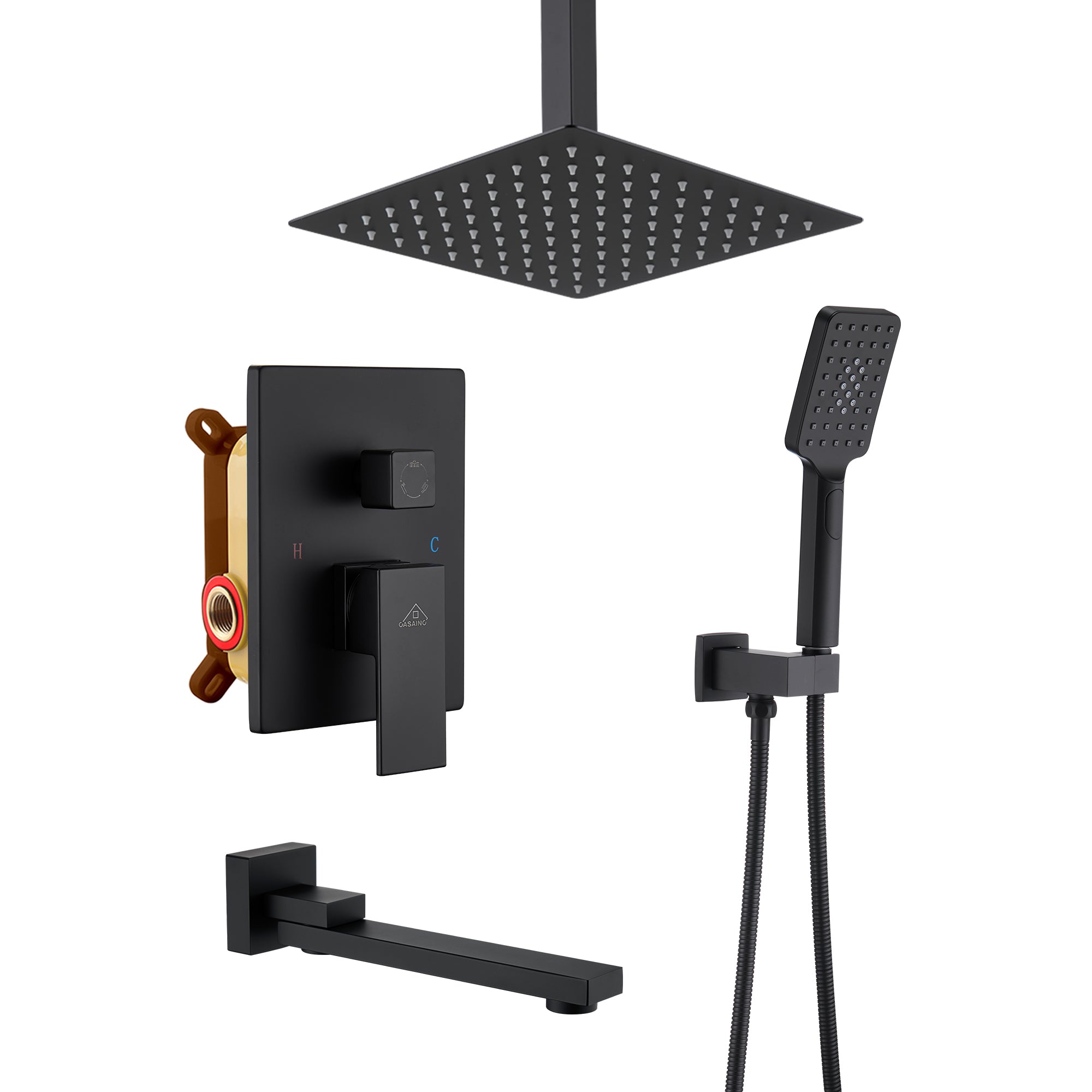 10 in./12 in. Ceiling Mount Shower System with Hand Shower & Tub Spout