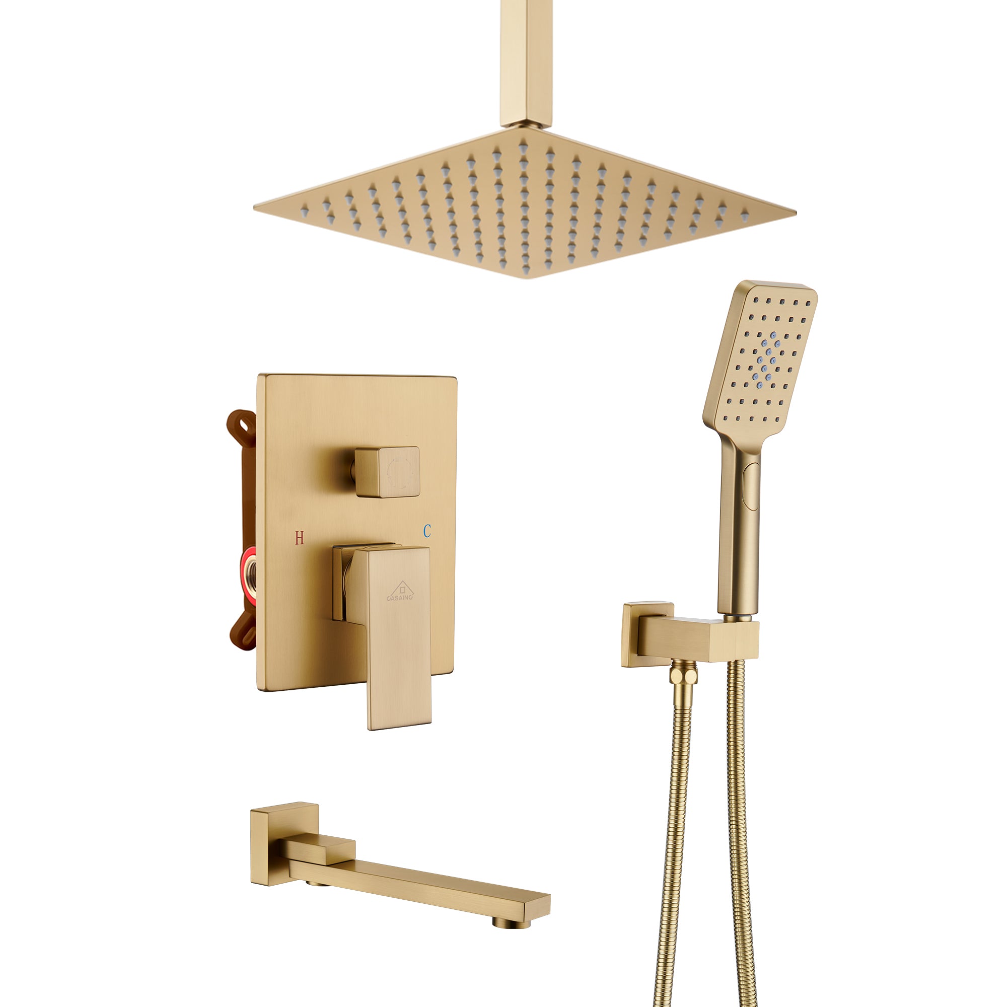 10 in./12 in. Ceiling Mount Shower System with Hand Shower & Tub Spout