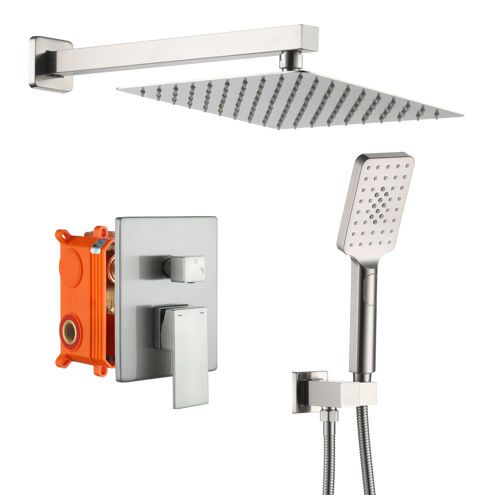 10-inch/12-inch Rain Shower System with 3-Spray Pattern Hand Shower in Brushed Nickel