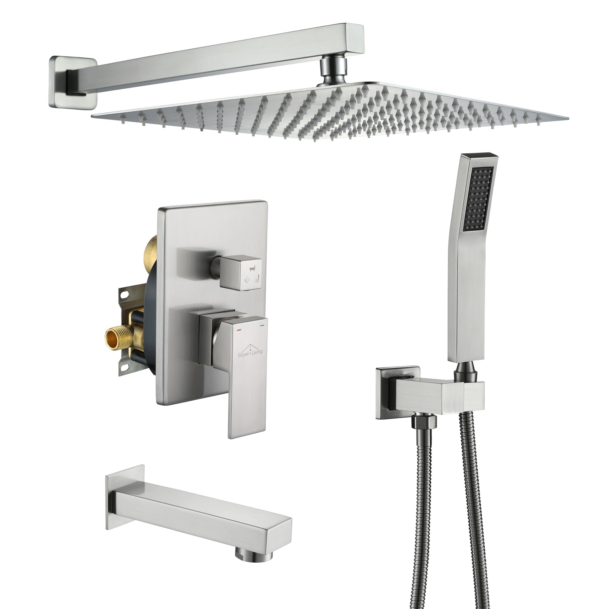 12-inch Wall Mounted 3-Function Shower System with Tub Spout