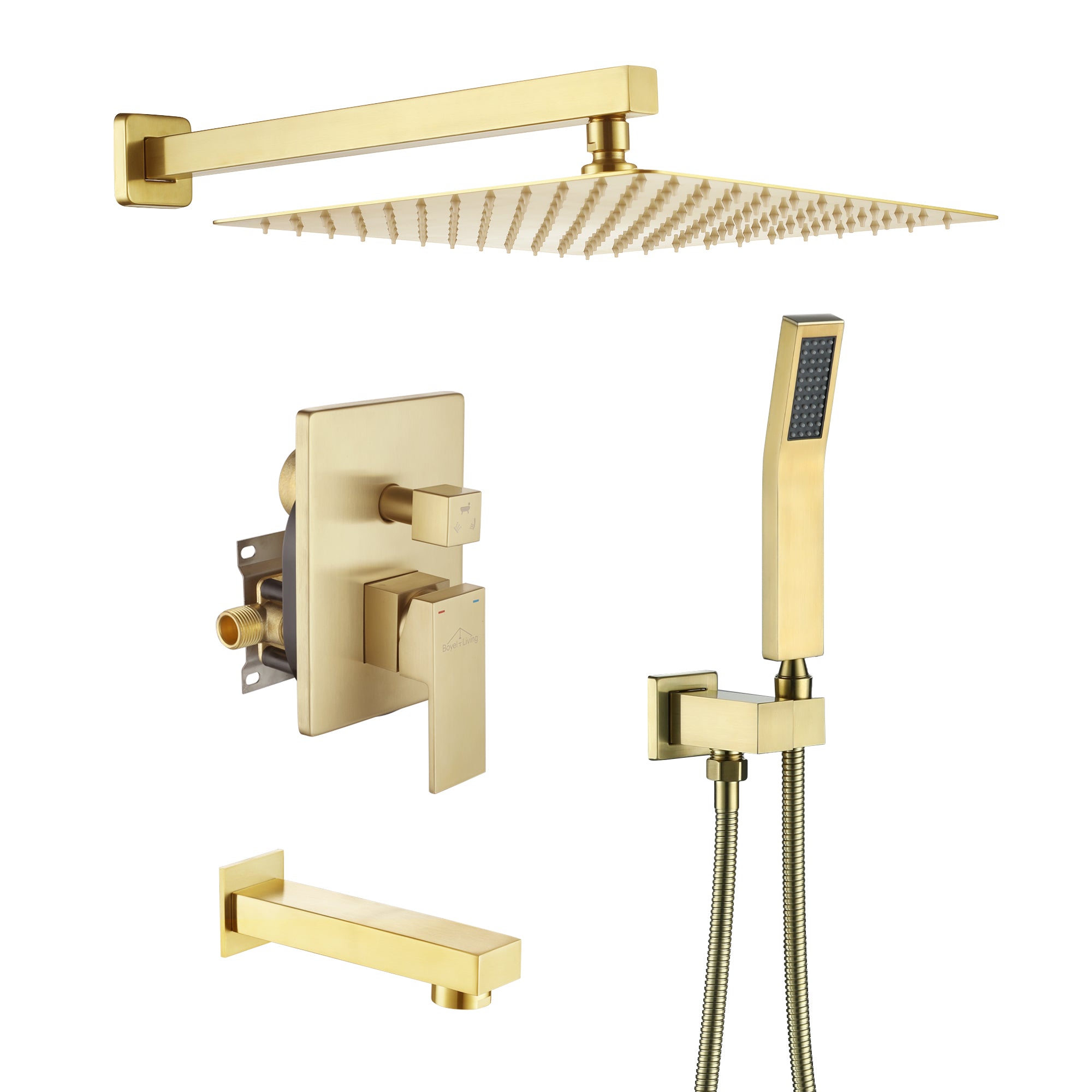 12-inch Wall Mounted 3-Function Shower System with Tub Spout