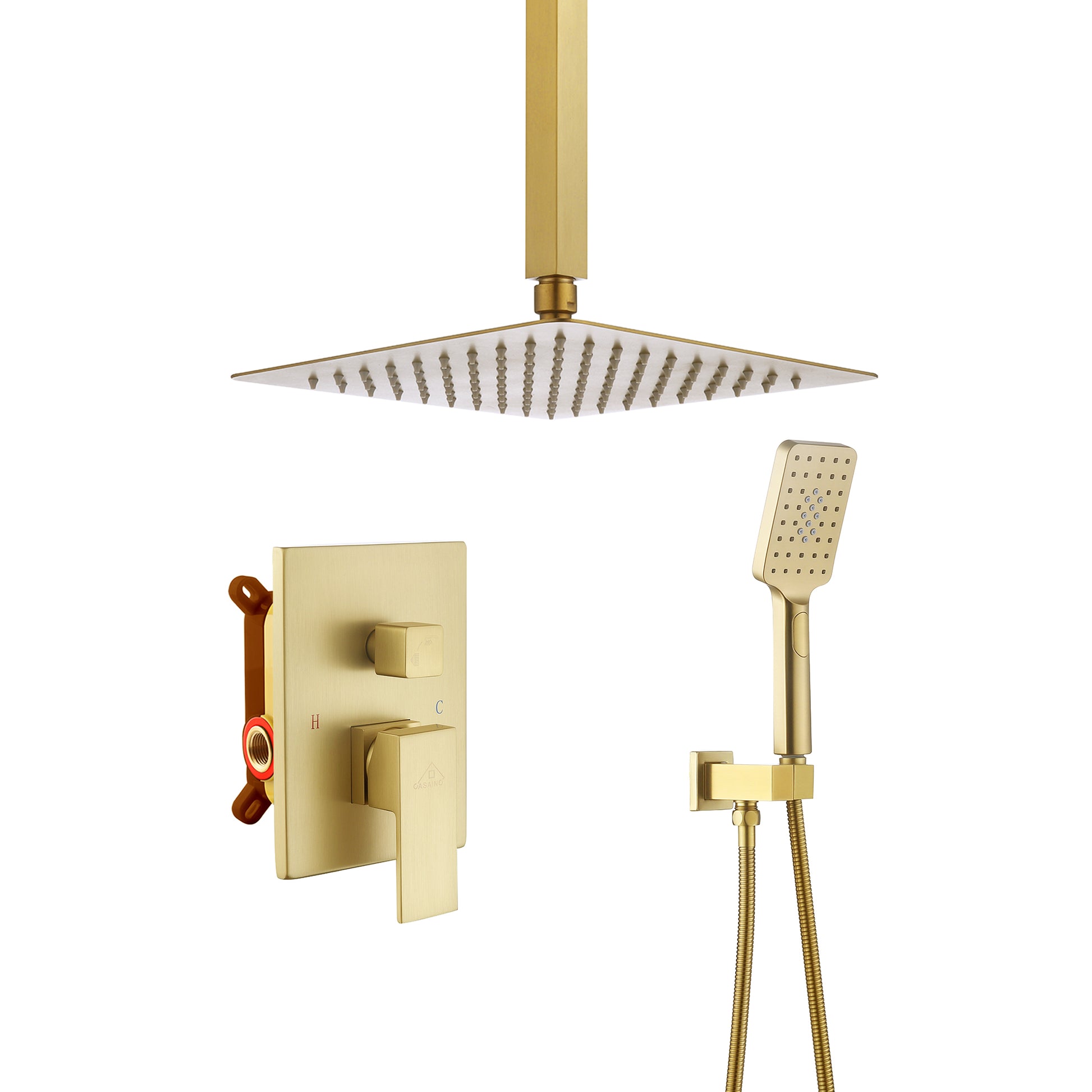 10" Brushed Gold Shower System Wall/Ceiling Mount Rain Shower System