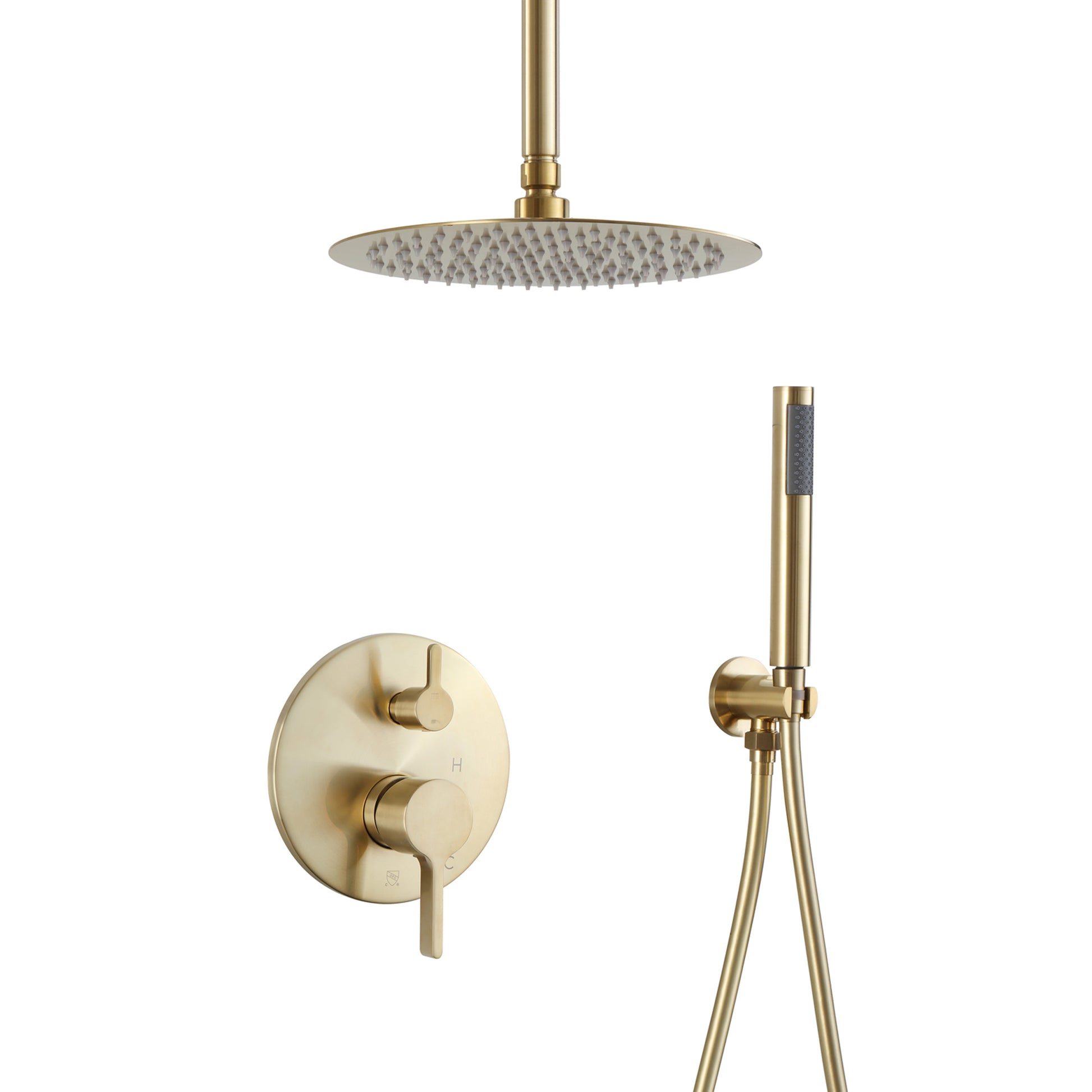 10” Pressure Balance PVD Brushed Gold Shower System with Handheld