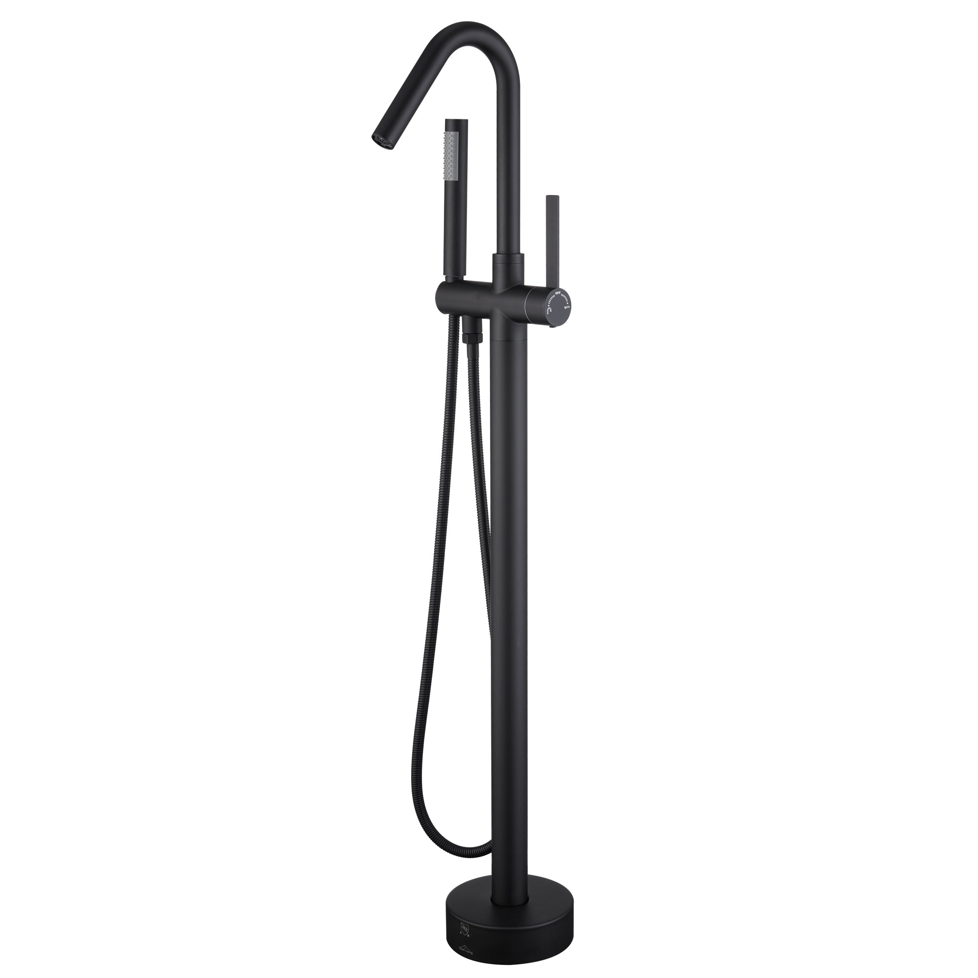 Solid Brass Floor Mount Bathtub Faucet with Hand Shower and High Arc Spout