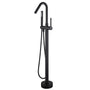 Solid Brass Floor Mount Bathtub Faucet with Hand Shower and High Arc Spout