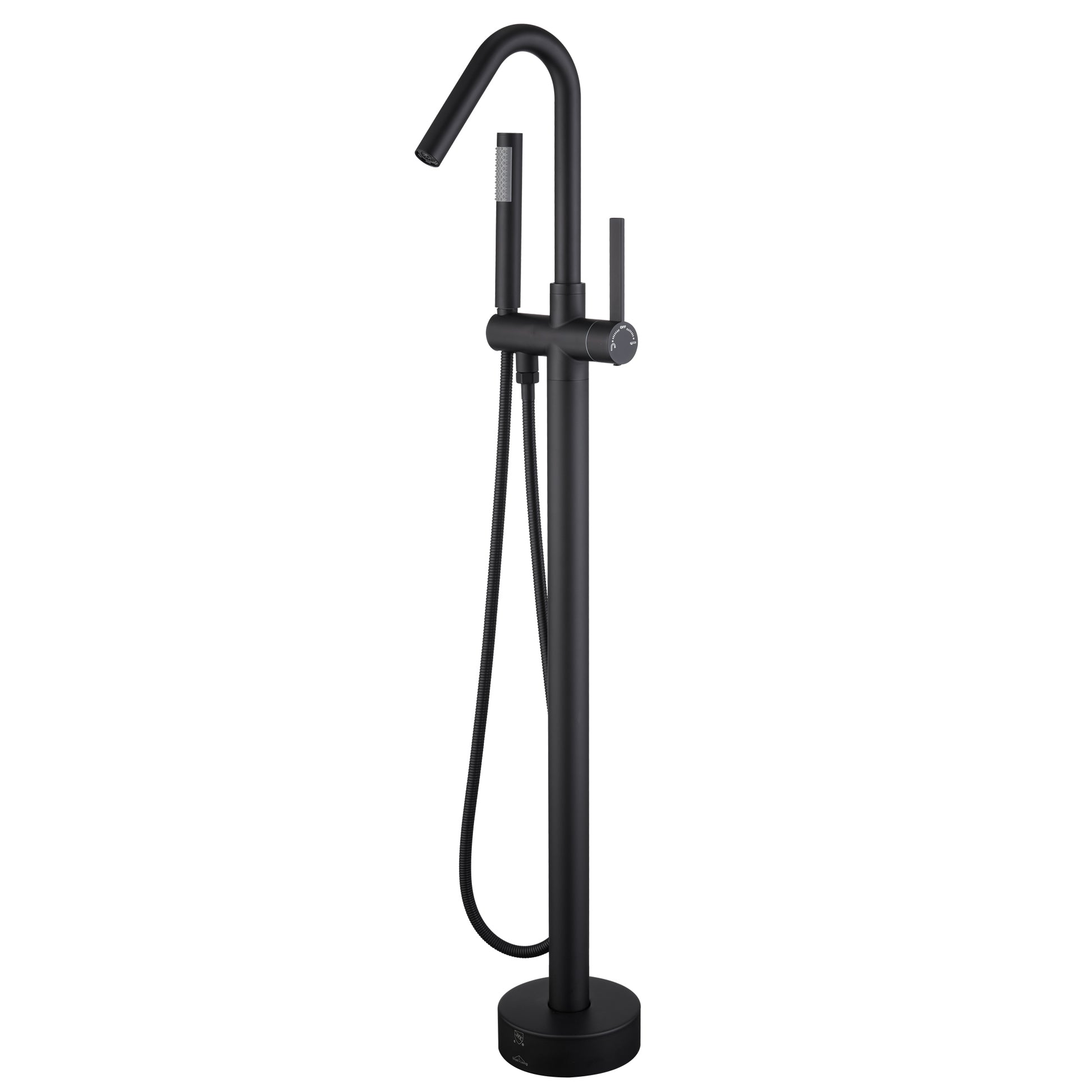 Solid Brass Floor Mount Bathtub Faucet with Hand Shower and High Arc Spout