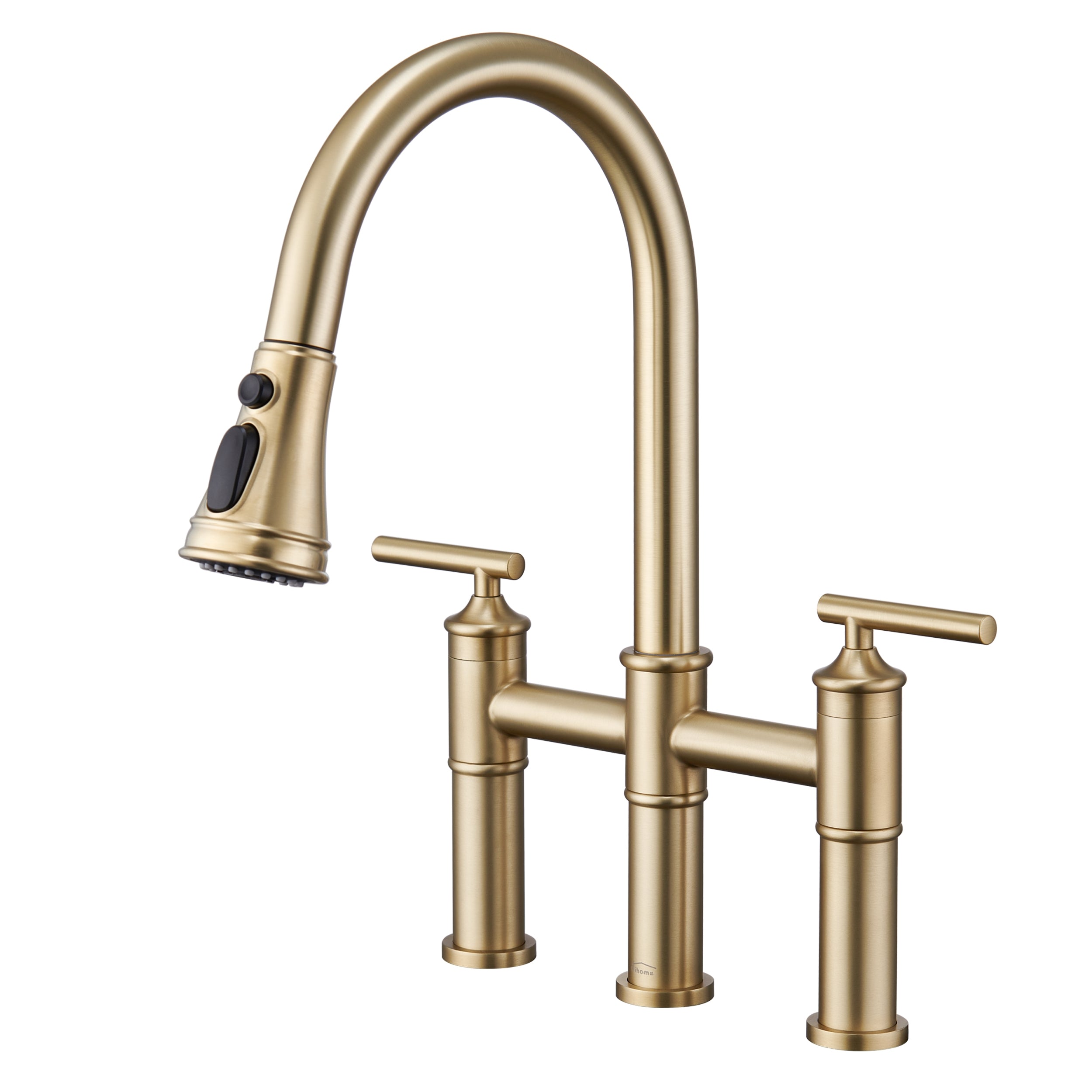 Bridge Style Pull-Down Kitchen Faucet with Double Handles & 3-Mode Spray