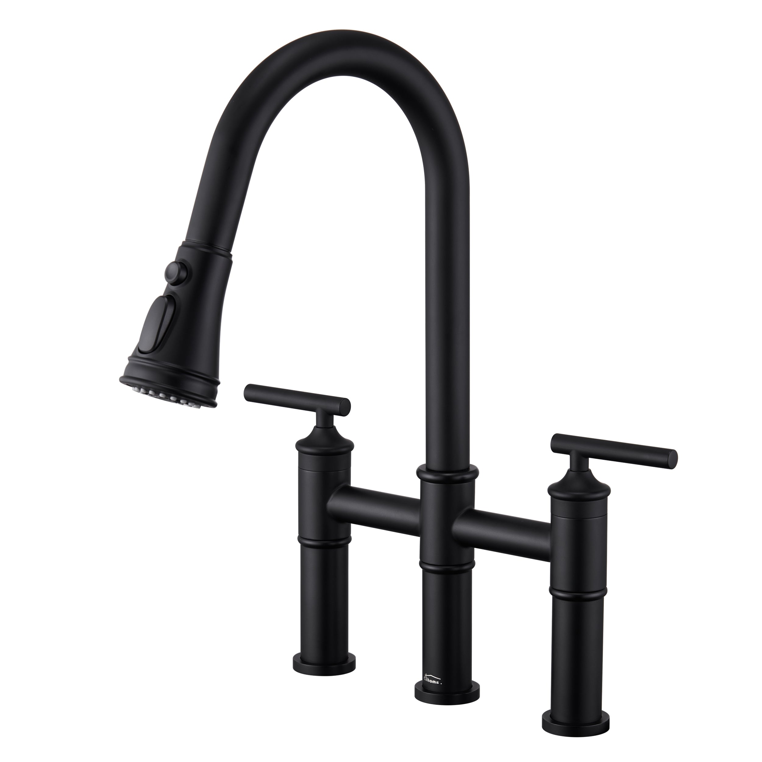 Bridge Style Pull-Down Kitchen Faucet with Double Handles & 3-Mode Spray