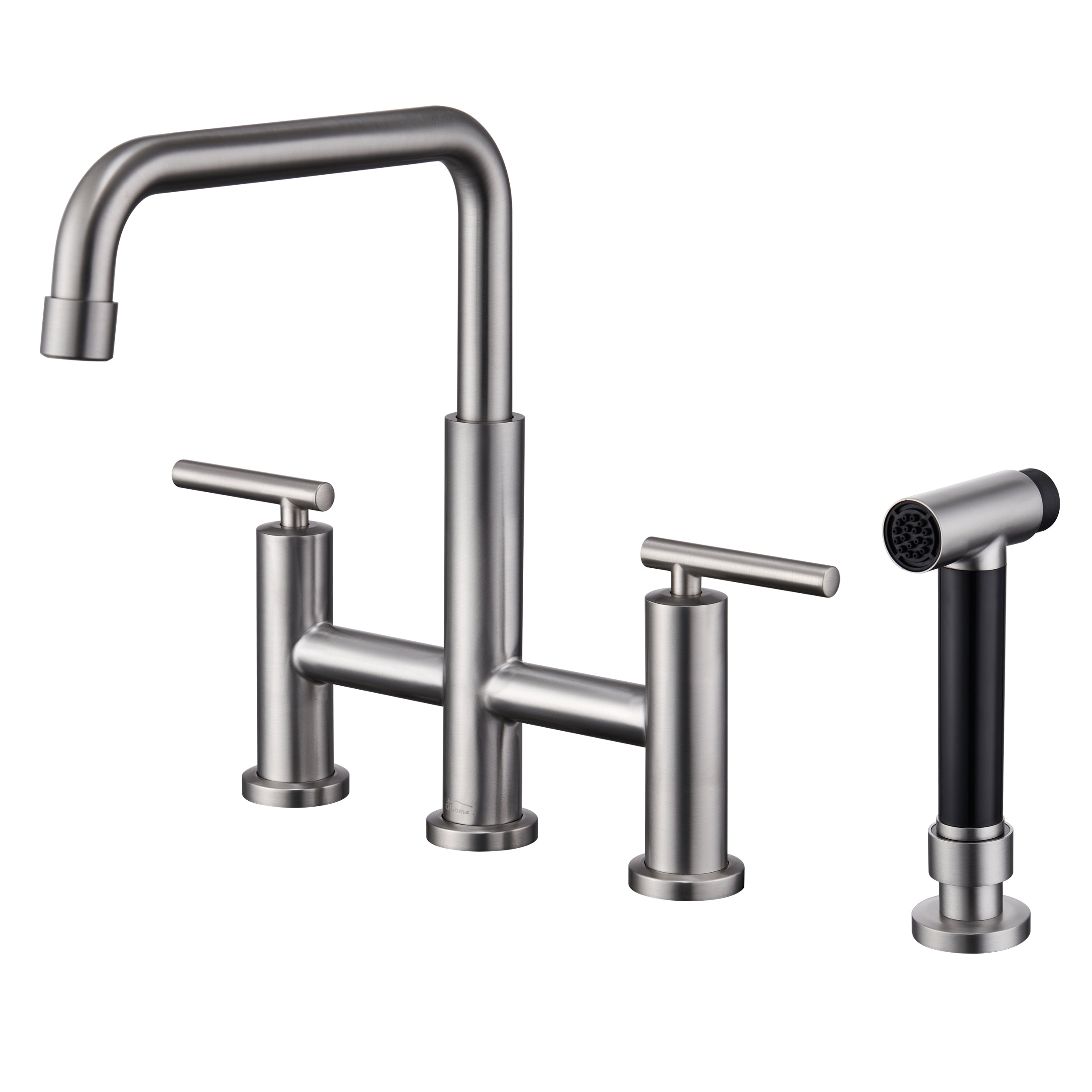 Pull-Down Bridge Kitchen Faucet with Double Handles & Bubbler Aerator