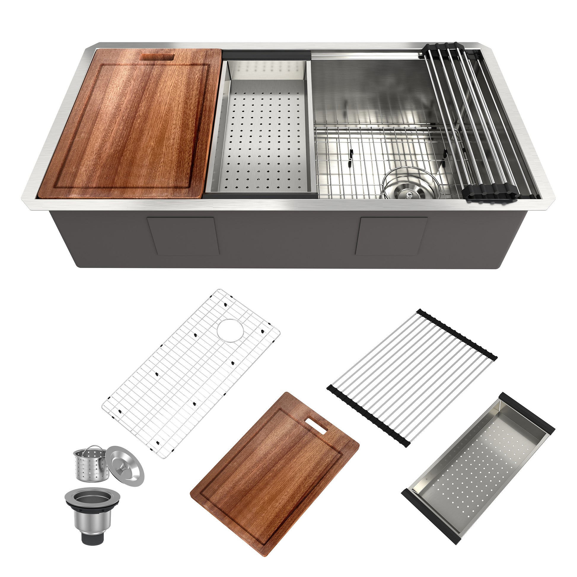 36 inch Workstation Undermount kitchen Sink Stainless Steel Sink 18 Gauge Single Bowl Kitchen Sinks Set