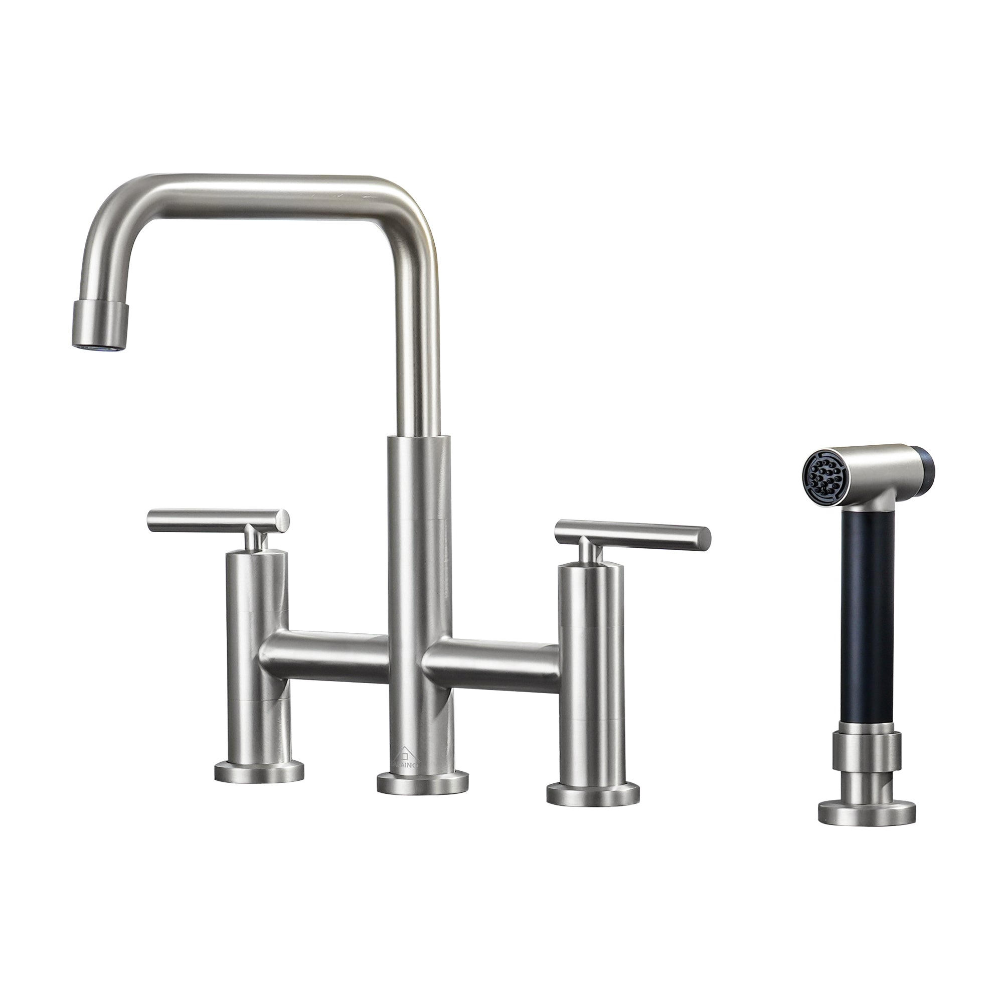 2-Handle Bridge Kitchen Faucet with Pull-Out Side Sprayer in Matte Black/Brushed Nickel/Brushed Gold