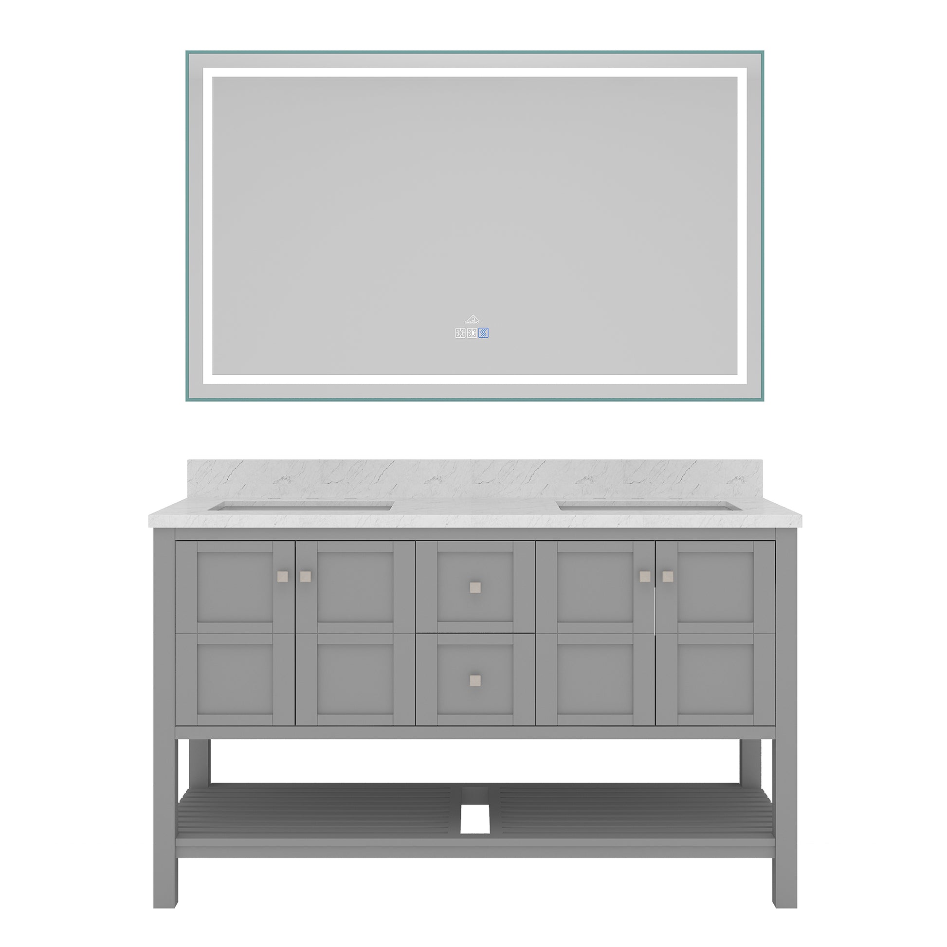 CASAINC Bathroom Vanity 60 x 22 x 35.4 with 1.2" Thickness Countertop & Backsplash, Bothe Side Rectangular Sink, 4 Soft Closing Doors, 2 Dove Tail Drawer Construction, Soft Close Drawer Hinges, Gray, White (With Mirror)