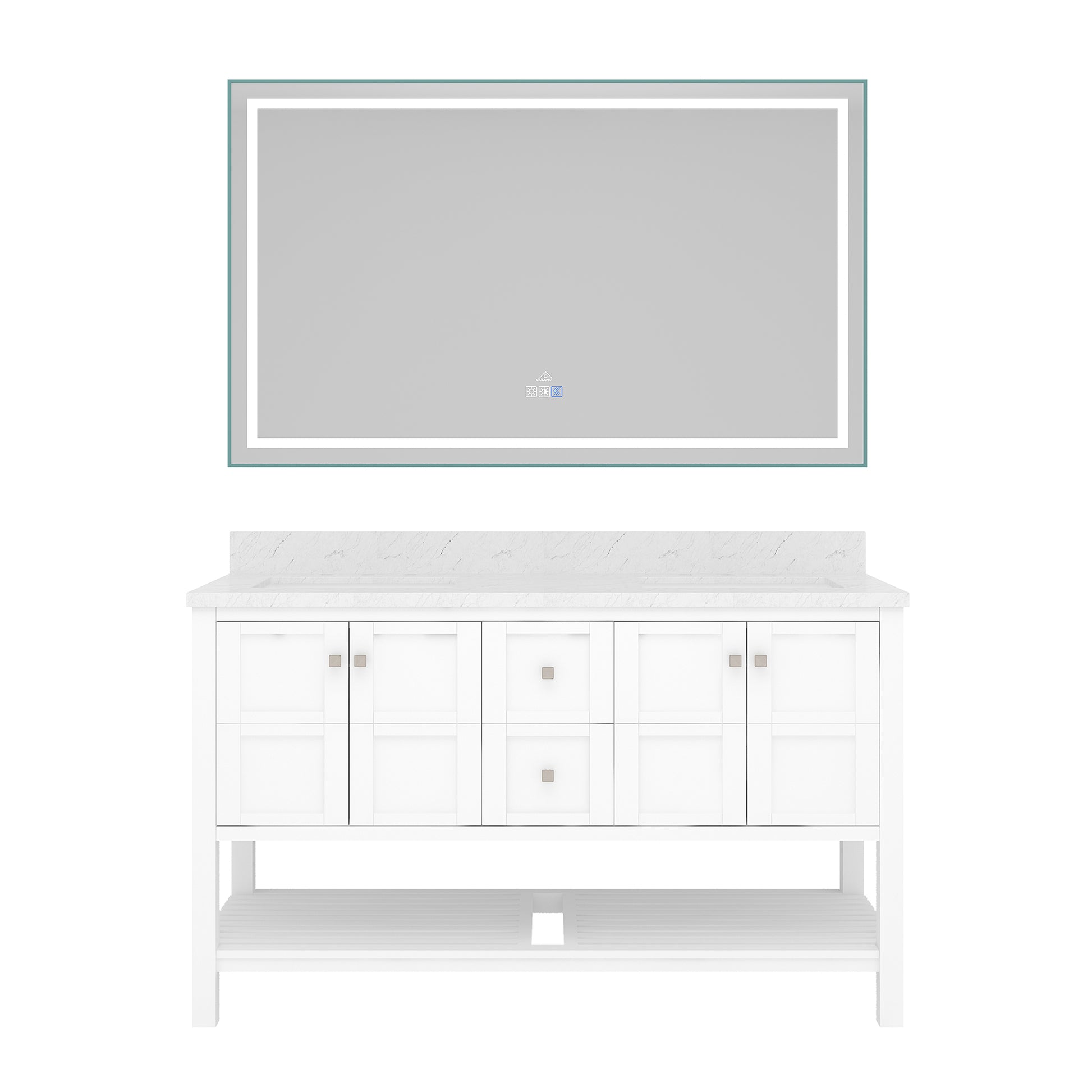 CASAINC Bathroom Vanity 60 x 22 x 35.4 with 1.2" Thickness Countertop & Backsplash, Bothe Side Rectangular Sink, 4 Soft Closing Doors, 2 Dove Tail Drawer Construction, Soft Close Drawer Hinges, Gray, White (With Mirror)
