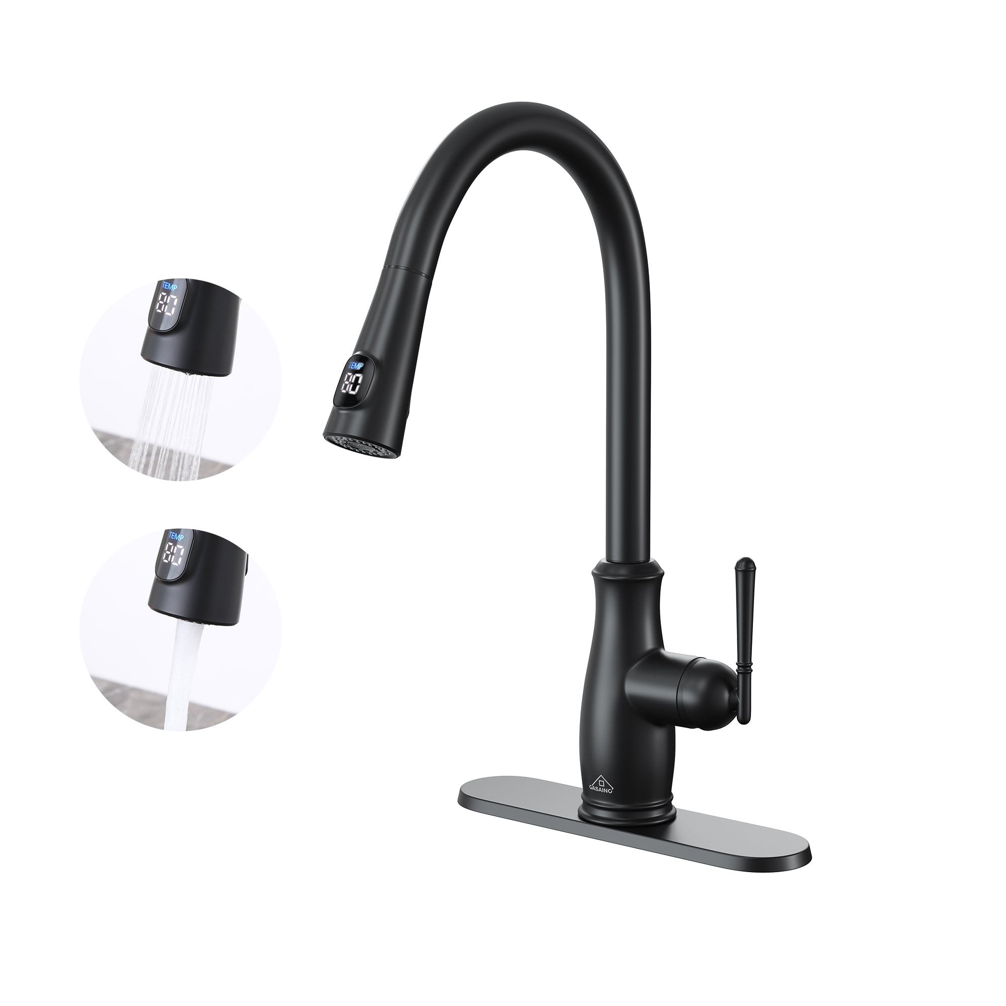 Pull Down Sprayer Kitchen Faucet with Digital Temperature Display